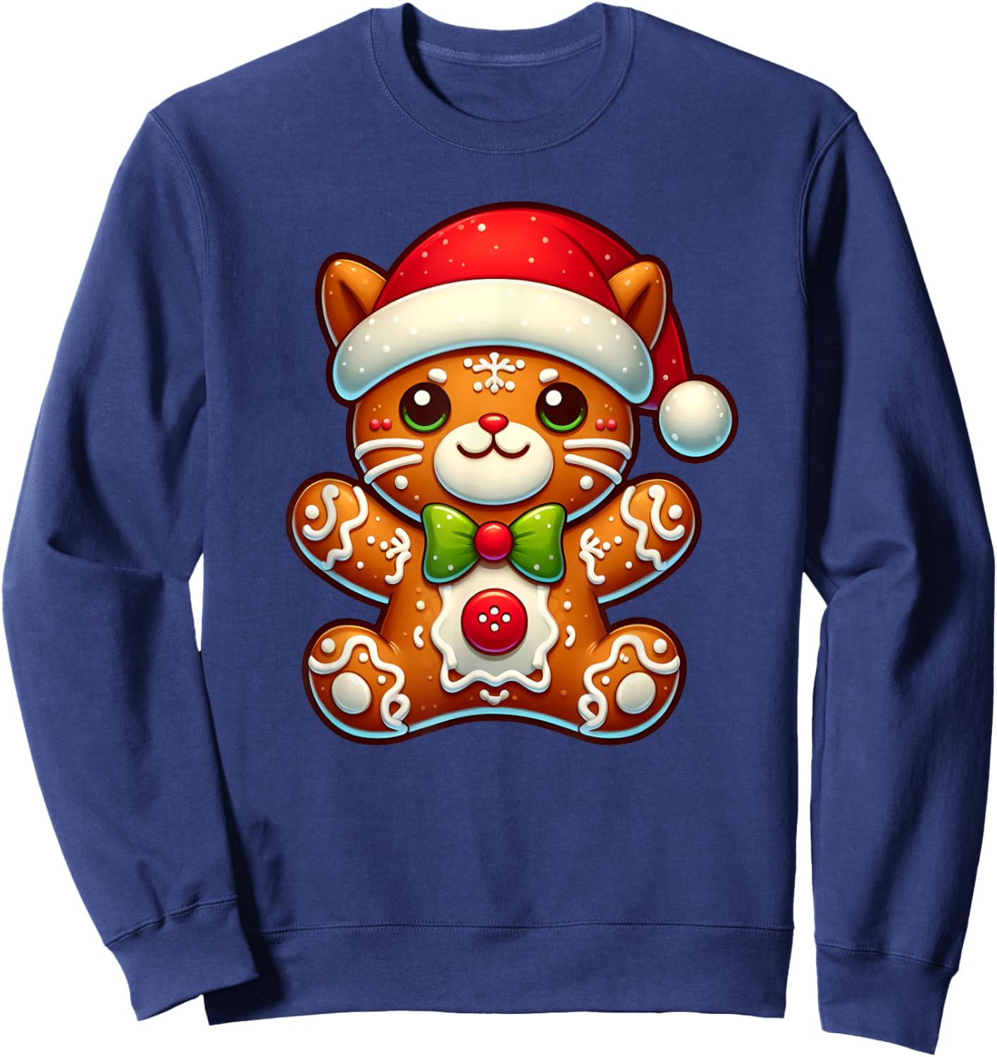 Funny Gingerbread Man Cat Christmas Kids Sweatshirt - Sweatshirt | Navy
