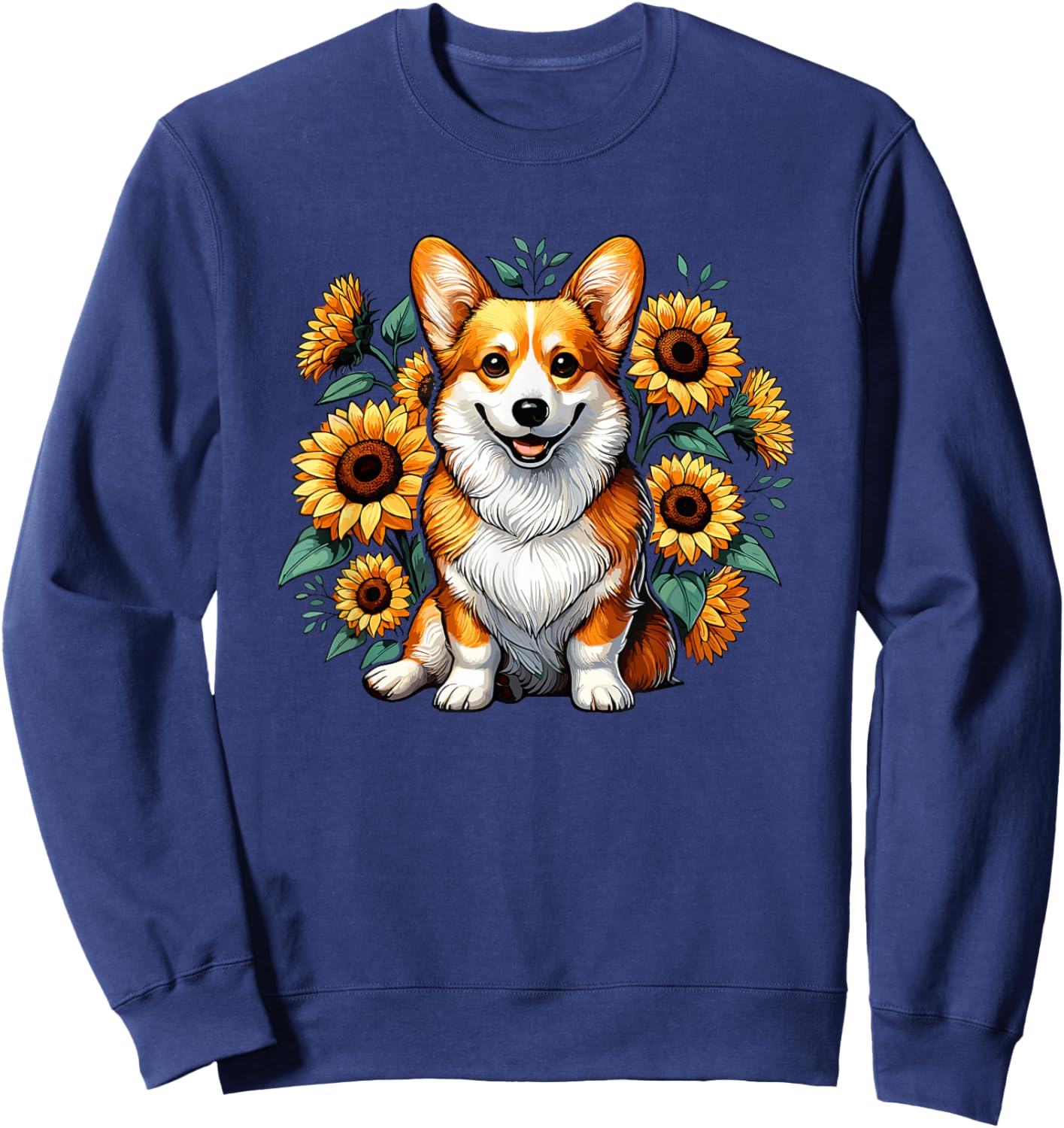 Sunflowers Pembroke Welsh Corgi Corgis Sweatshirt - Sweatshirt | Navy