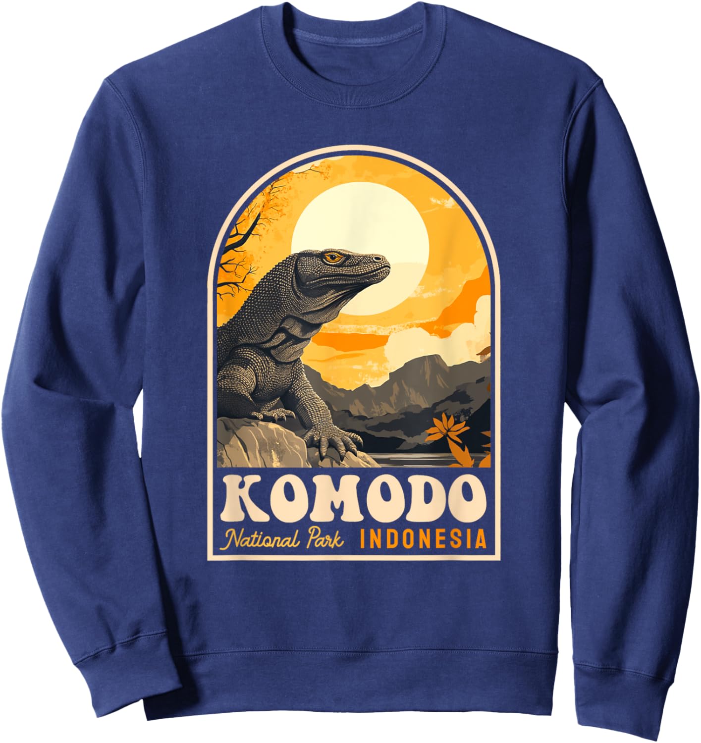 Komodo National Park Indonesia Retro Komodo Dragon Reptile Sweatshirt - Sweatshirt | Navy