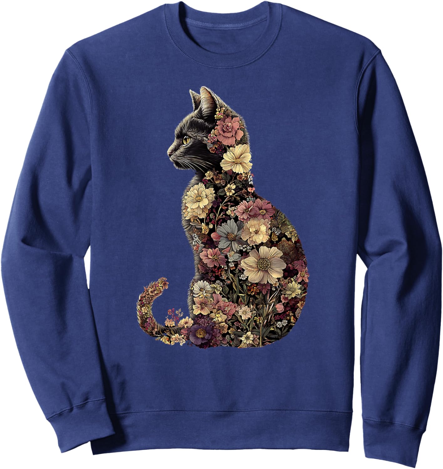Floral Cat Men Women Girls Kids Sweatshirt - Sweatshirt | Navy