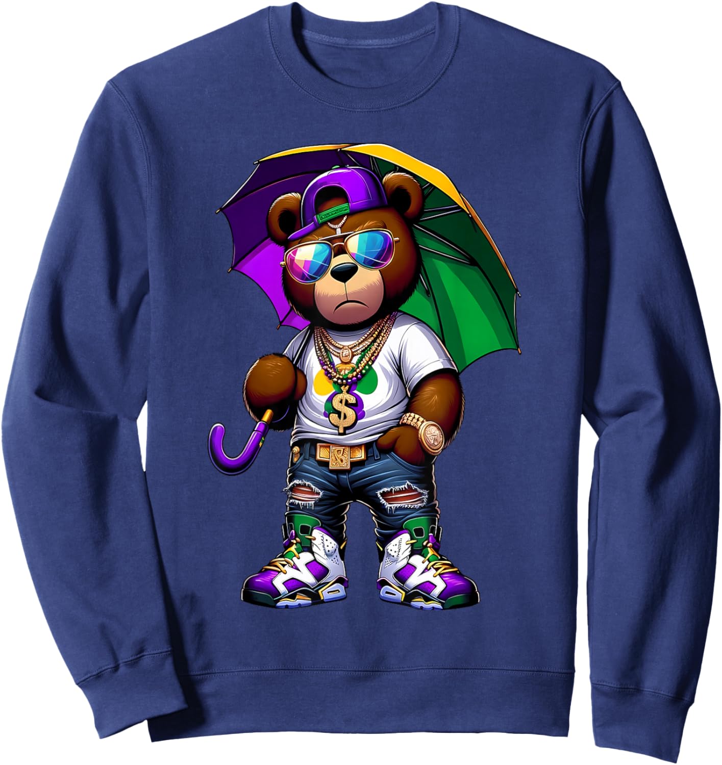 Mardi Gras for Boys Hip Hop Teddy Bear New Orleans Sweatshirt - Sweatshirt | Navy