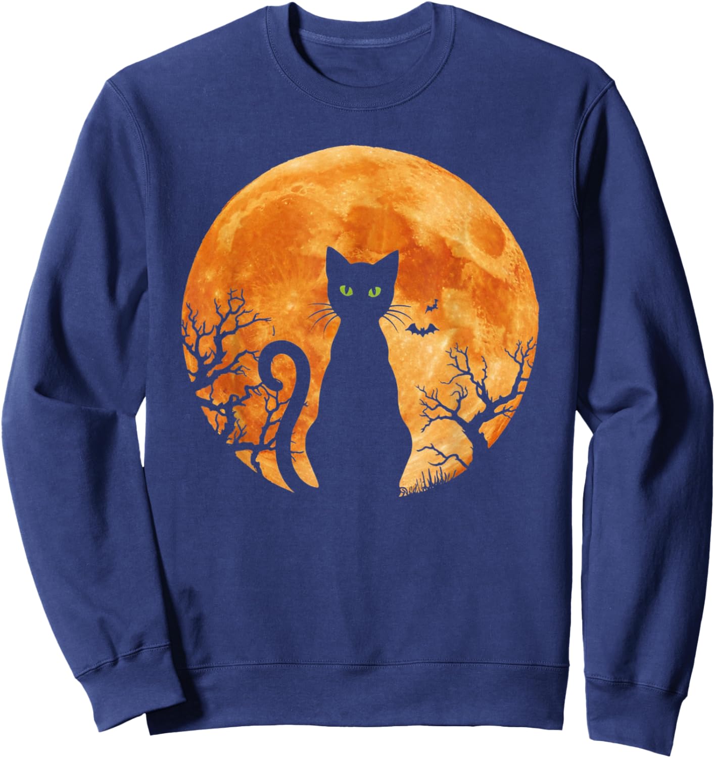 Scary Halloween Cat Costume Retro Cat Moon Vintage Gifts Women Kids Sweatshirt - Sweatshirt | Navy