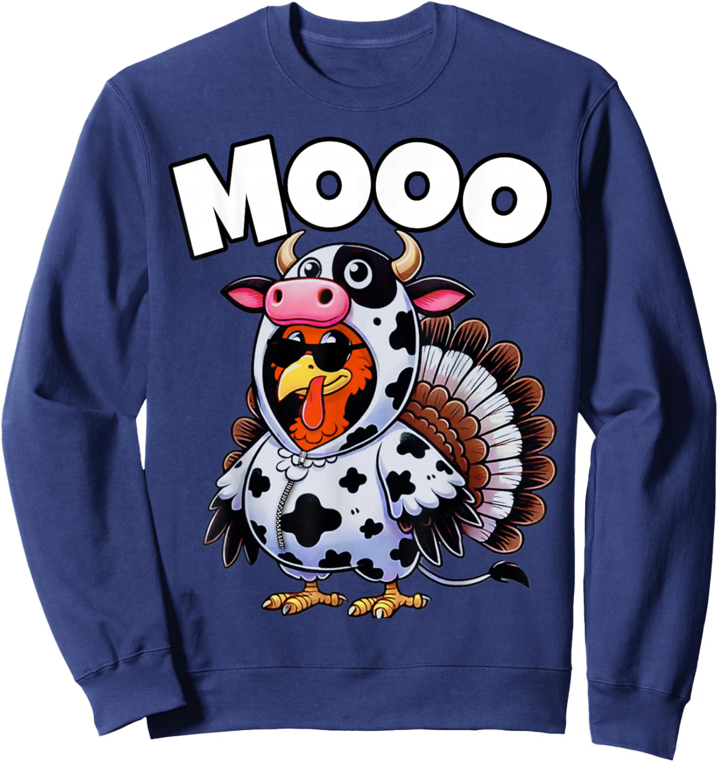 Funny Thanksgiving Turkey Outfit As Cow | Funny Thanksgiving Sweatshirt - Sweatshirt | Navy