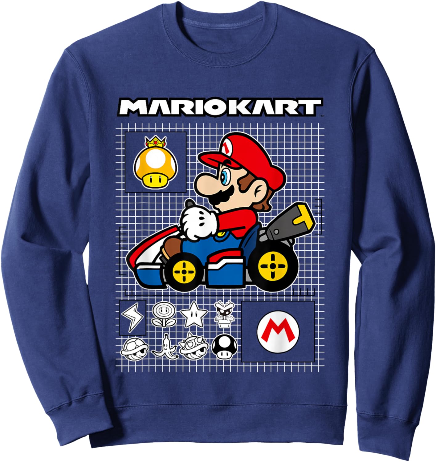 Mario Kart Rally Driver Schematics Mario Sweatshirt - Sweatshirt | Navy