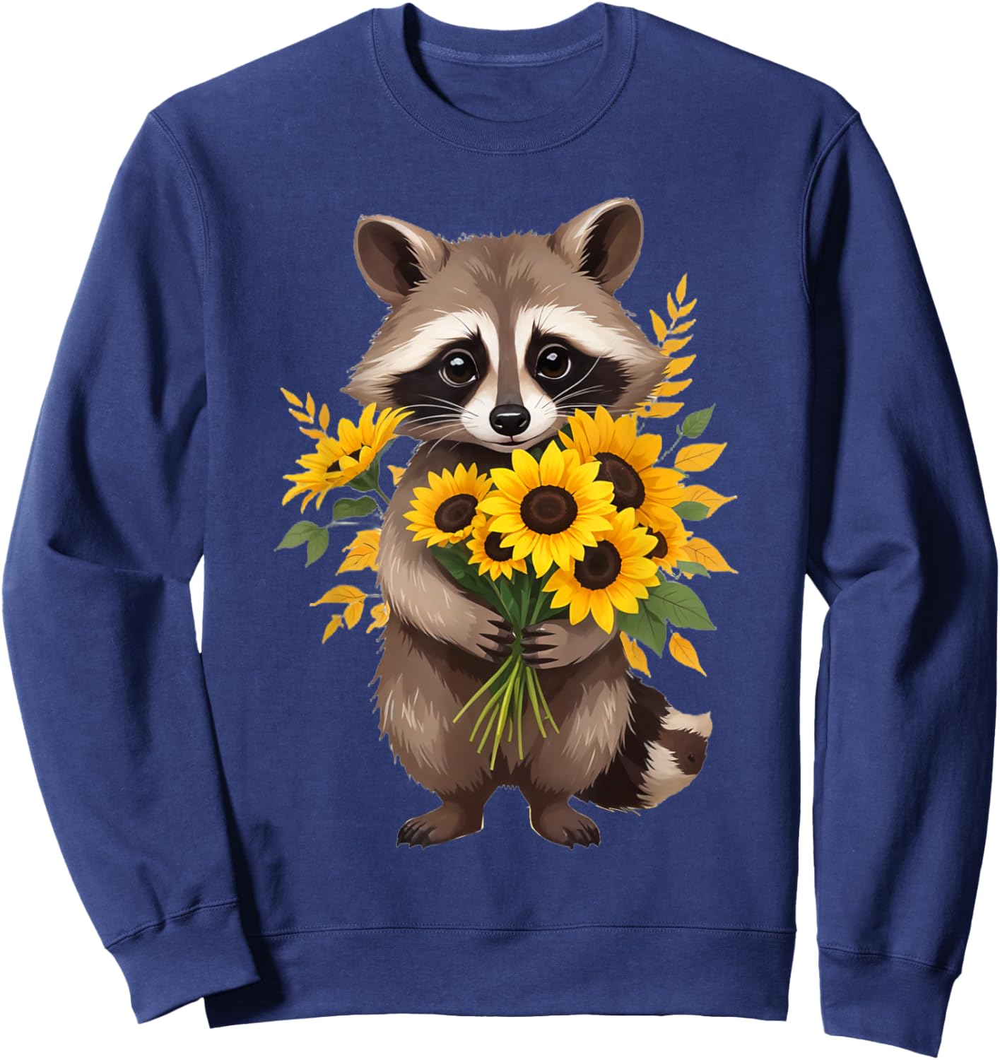 Raccoon Holding Sunflower Cute Flower Mothers Day Sweatshirt - Sweatshirt | Navy