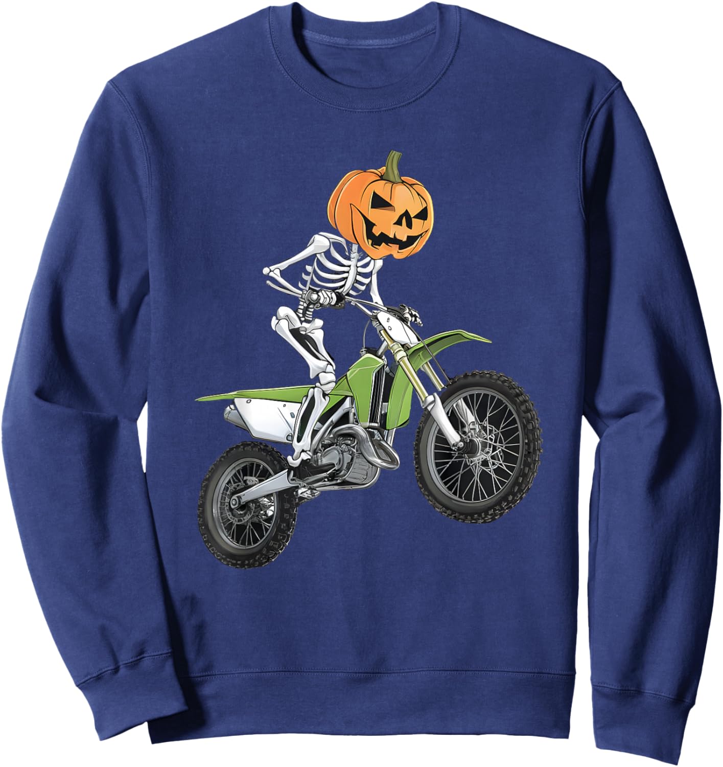Skeleton Dirt Bike Rider Halloween Pumpkin Motocross Biker Sweatshirt - Sweatshirt | Navy