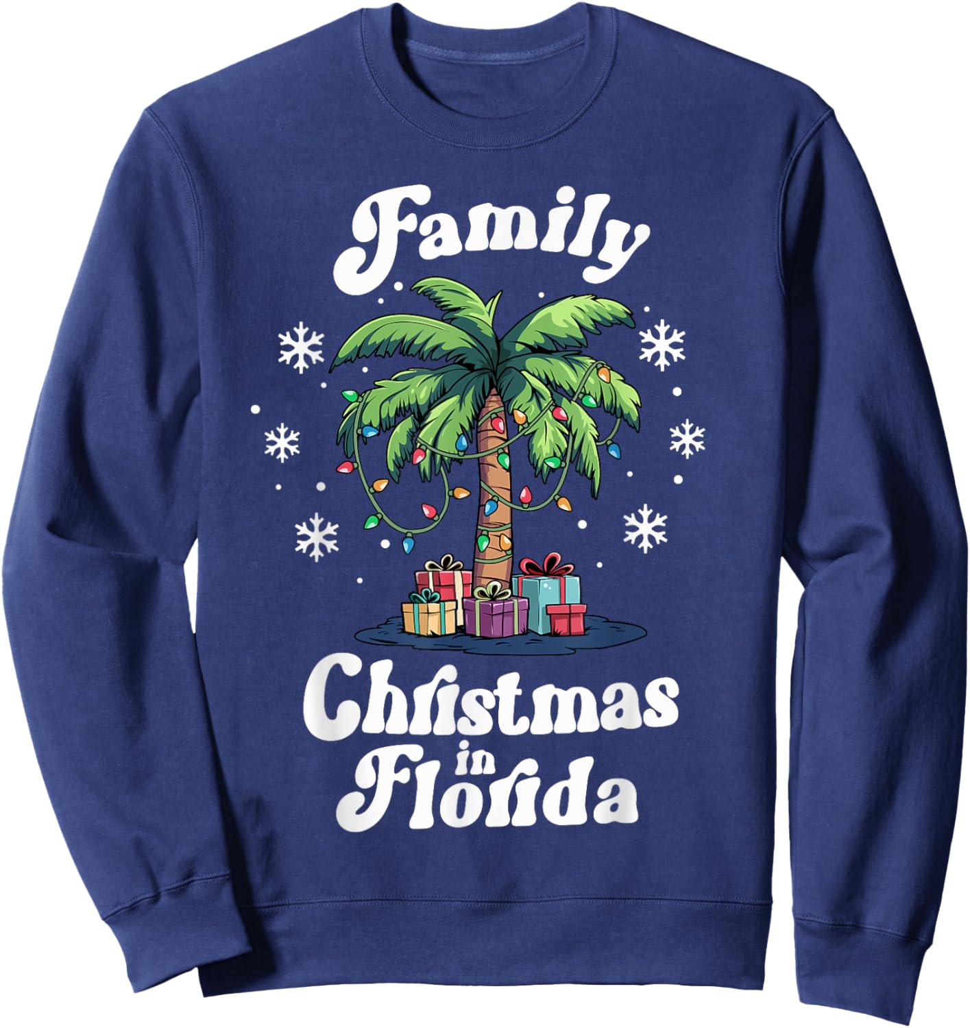 Matching Family Christmas in Florida Tropical Palm Tree Sweatshirt - Sweatshirt | Navy