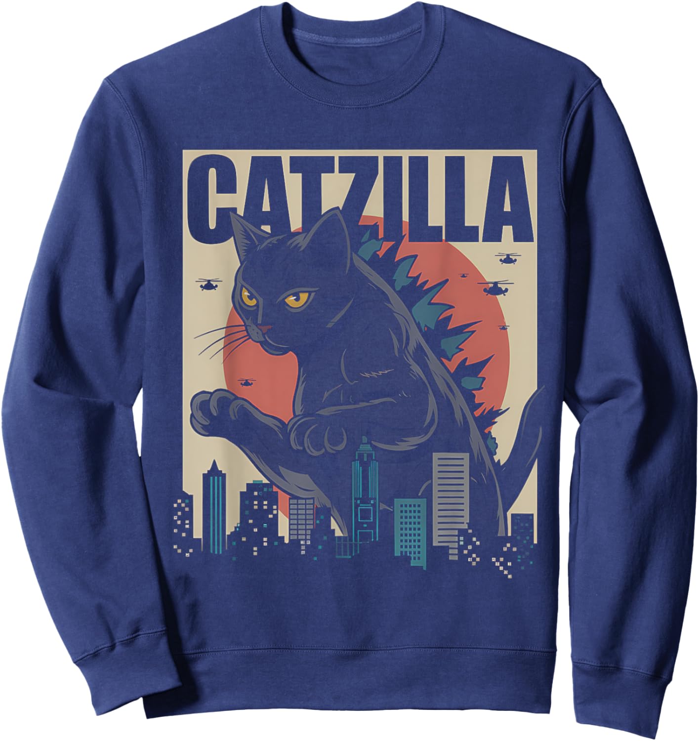 Vintage Catzilla - Funny Kitten and Cat Women Kids Sweatshirt - Sweatshirt | Navy
