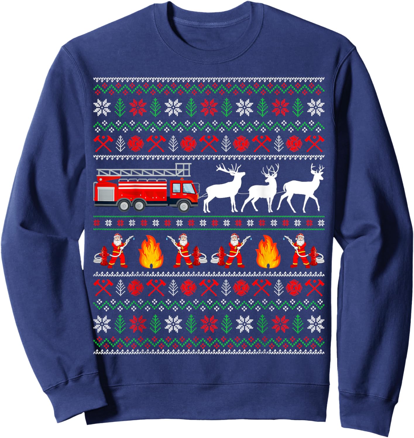 Fire Truck Reindeer Santa Ugly Sweater Firefighter Christmas Sweatshirt - Sweatshirt | Navy
