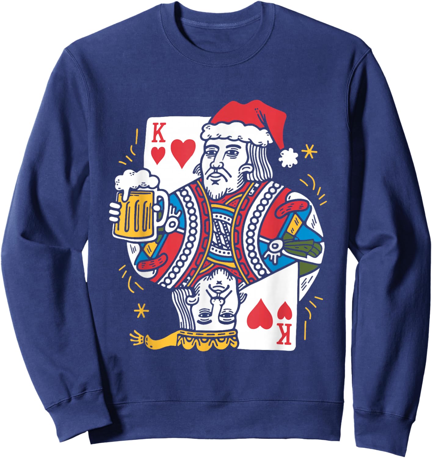 King Of Hearts With Beer - Vintage Card Game Beer Lover Sweatshirt - Sweatshirt | Navy