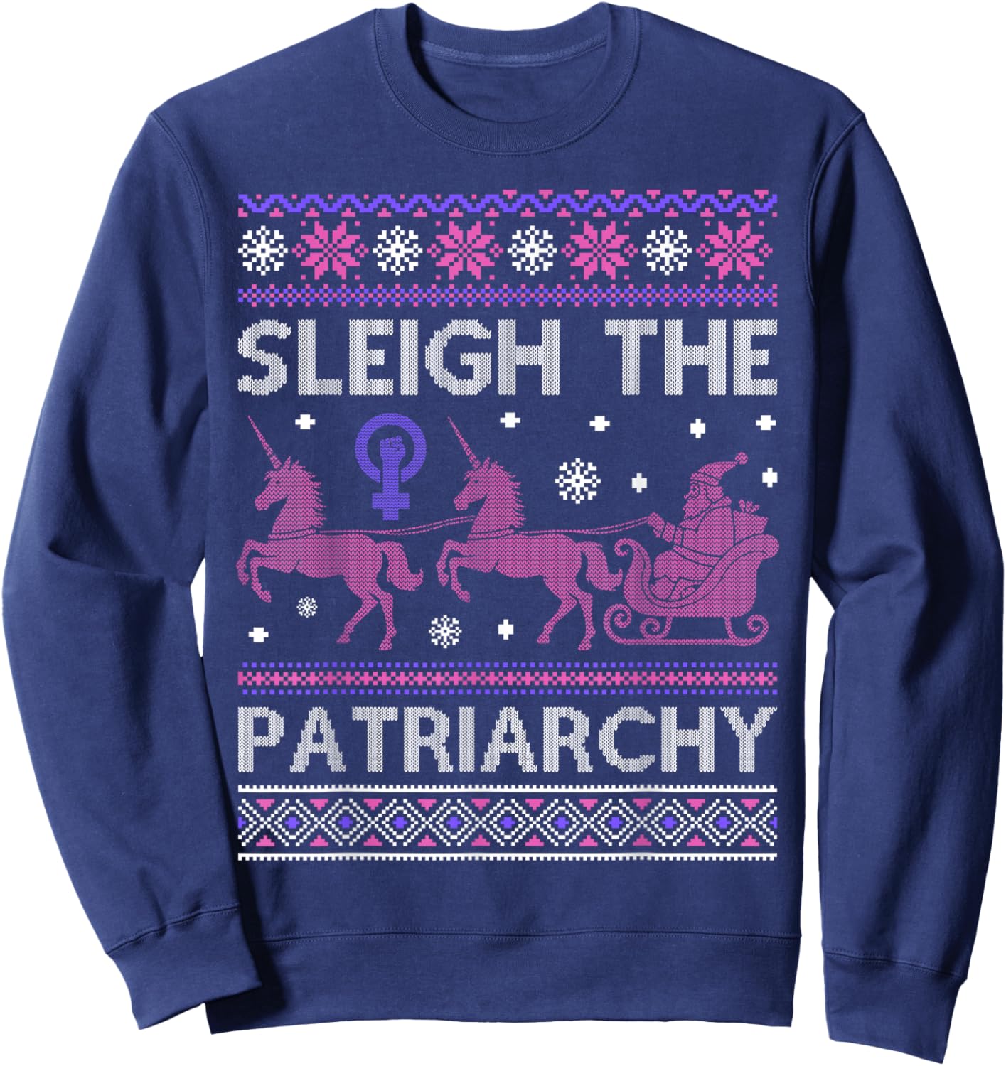 Sleigh The Patriarchy Feminist Unicorn Sweatshirt - Sweatshirt | Navy