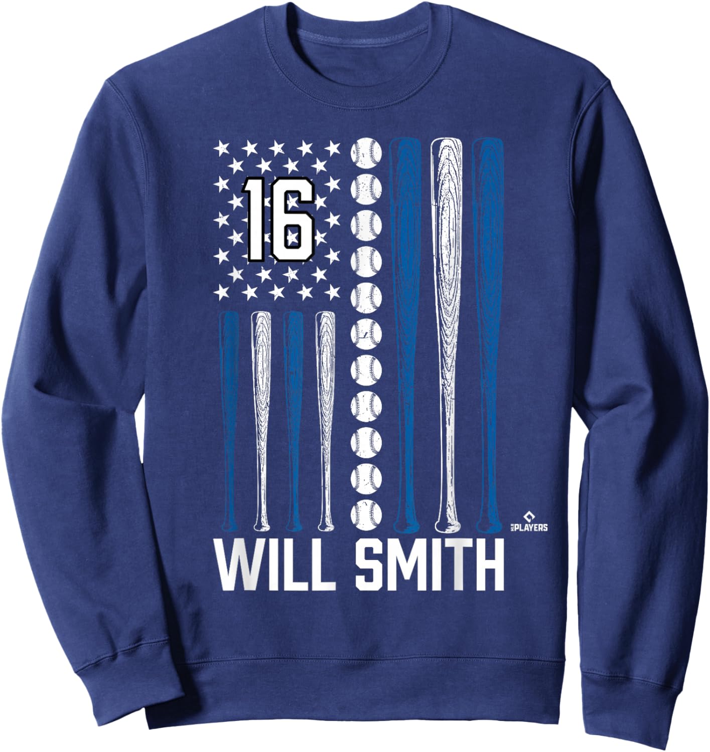 Baseball American Flag Will Smith Los Angeles Baseball MLBPA Sweatshirt - Sweatshirt | Navy