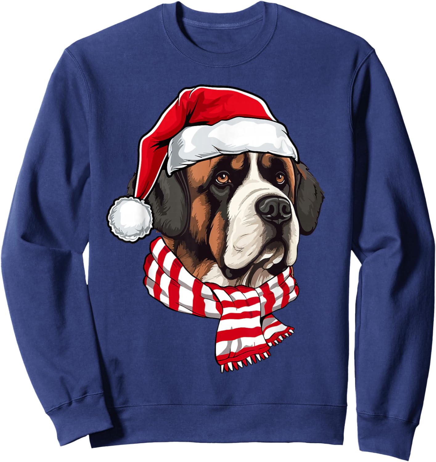 Santa St Bernard Christmas Dog Lover Men Women Kids Sweatshirt - Sweatshirt | Navy