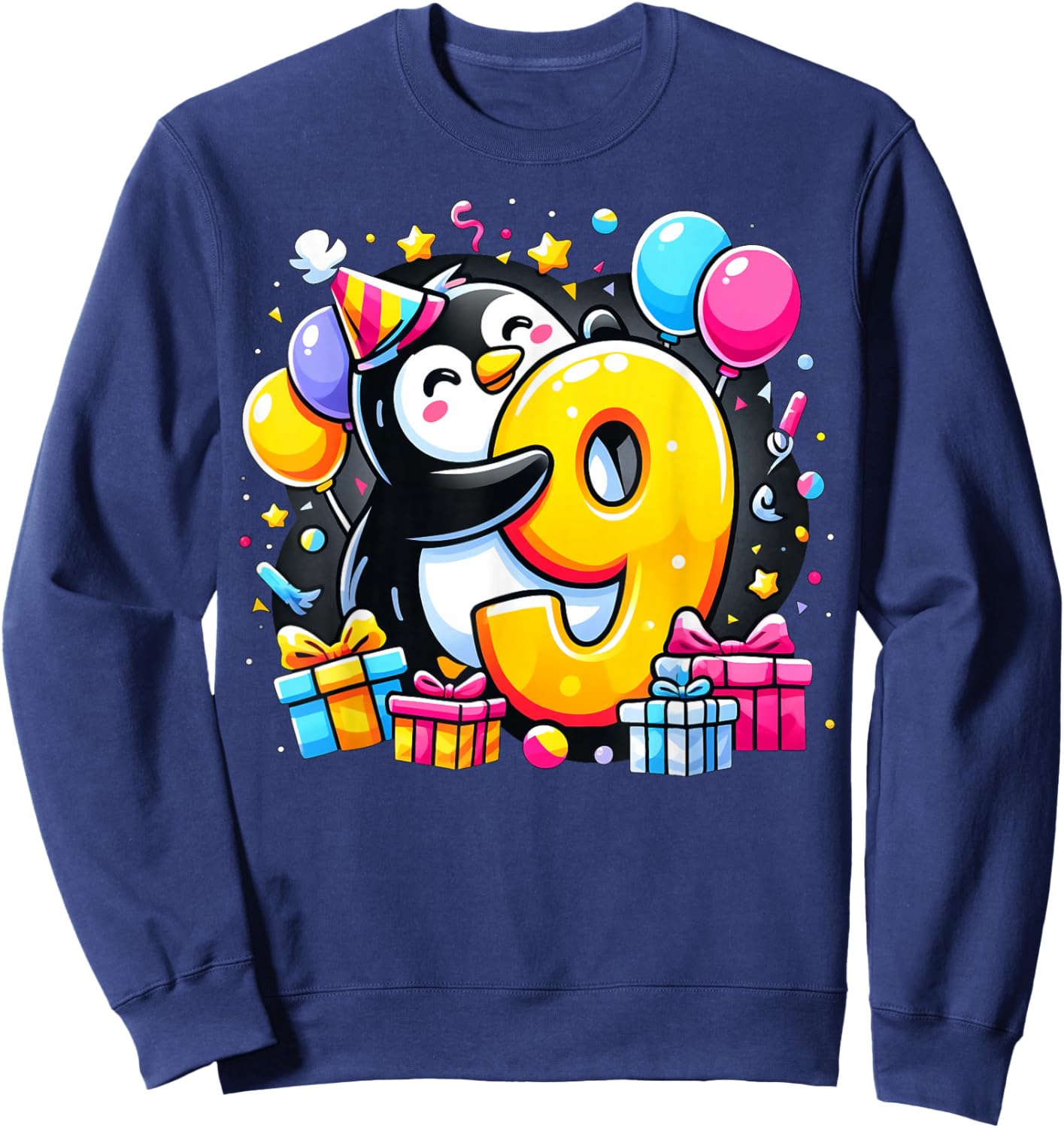 Kids Penguin Theme ninth Bday Party 9th Penguin Birthday Sweatshirt - Sweatshirt | Navy