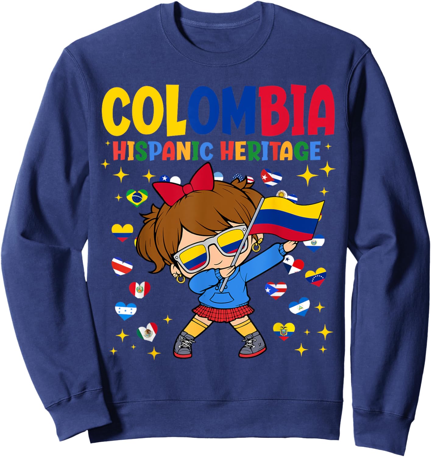 Hispanic Heritage Month Colombia Flag Colombian Girl Kids Sweatshirt - Sweatshirt | Navy