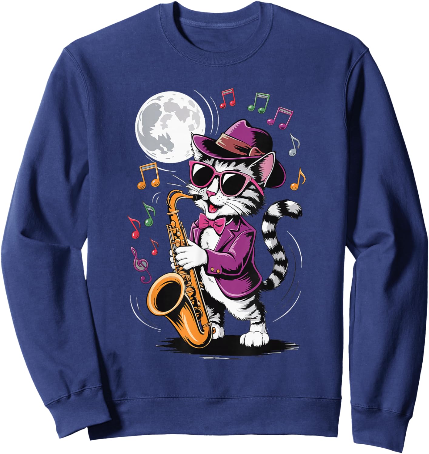 Cat Playing Saxophone Sweatshirt - Sweatshirt | Navy