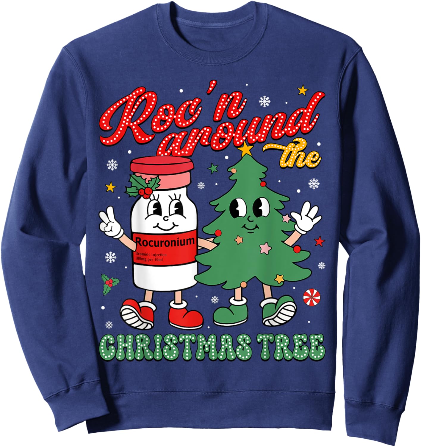Christmas Nurse Squad Apparel HUG Roc'n Around The Christmas Tree ER ED ICU Nurse Christmas Sweatshirt - Sweatshirt | Navy