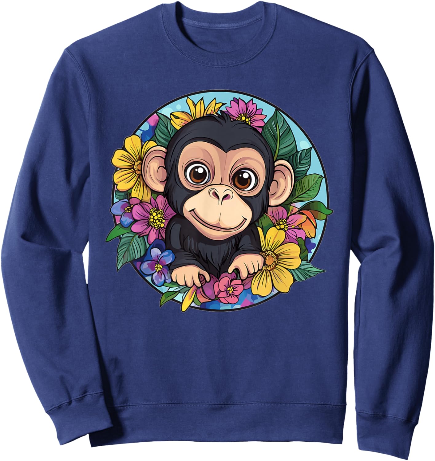 Cute Monkey With Flowers I Monkey Sweatshirt - Sweatshirt | Navy