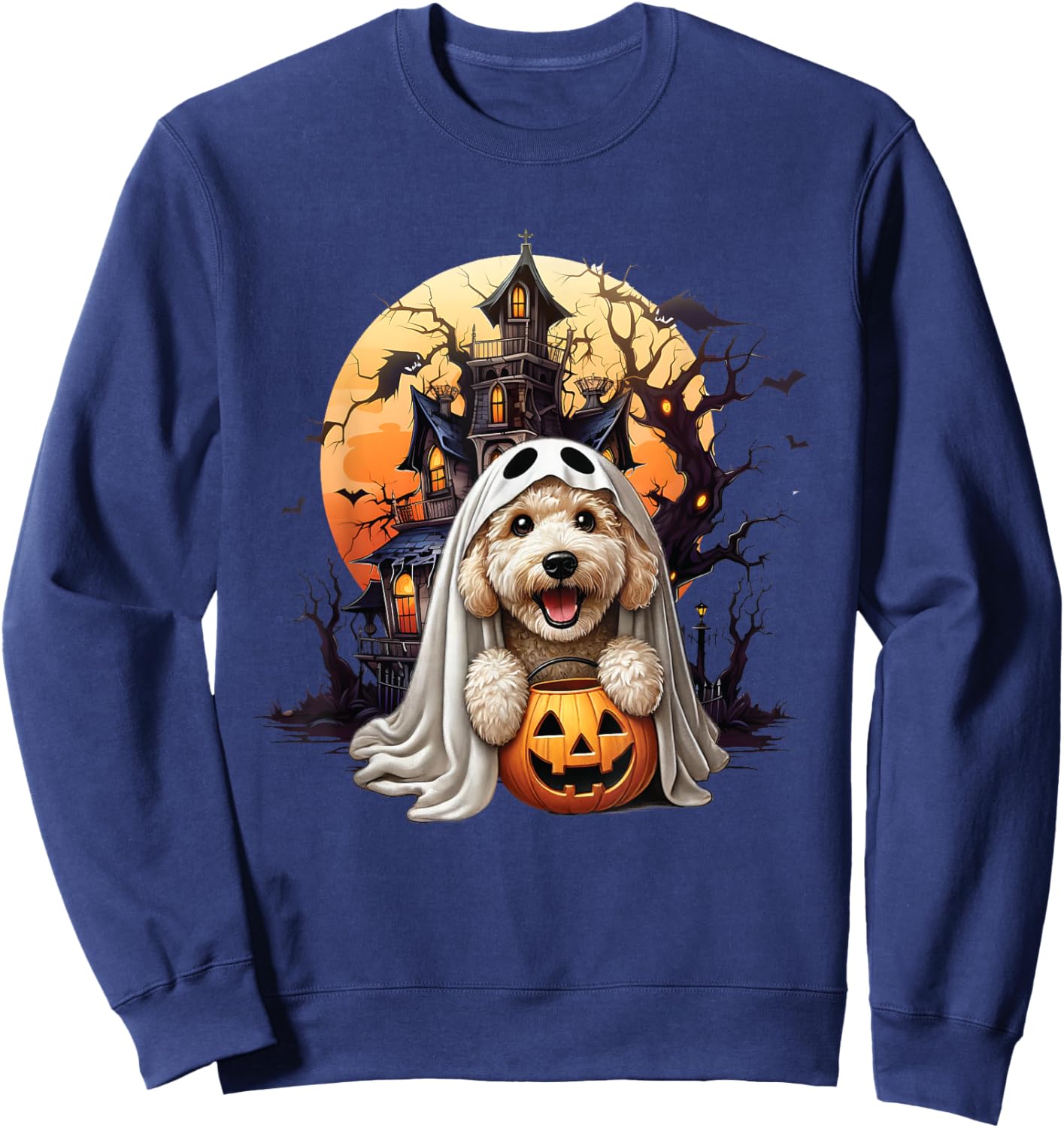 Playful Halloween Doodle Dog Ghost Design Fun for Dog Love Sweatshirt - Sweatshirt | Navy