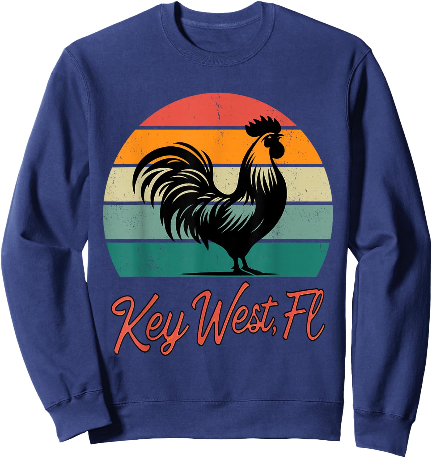 Key West Florida rooster chicken with retro sunset Sweatshirt - Sweatshirt | Navy