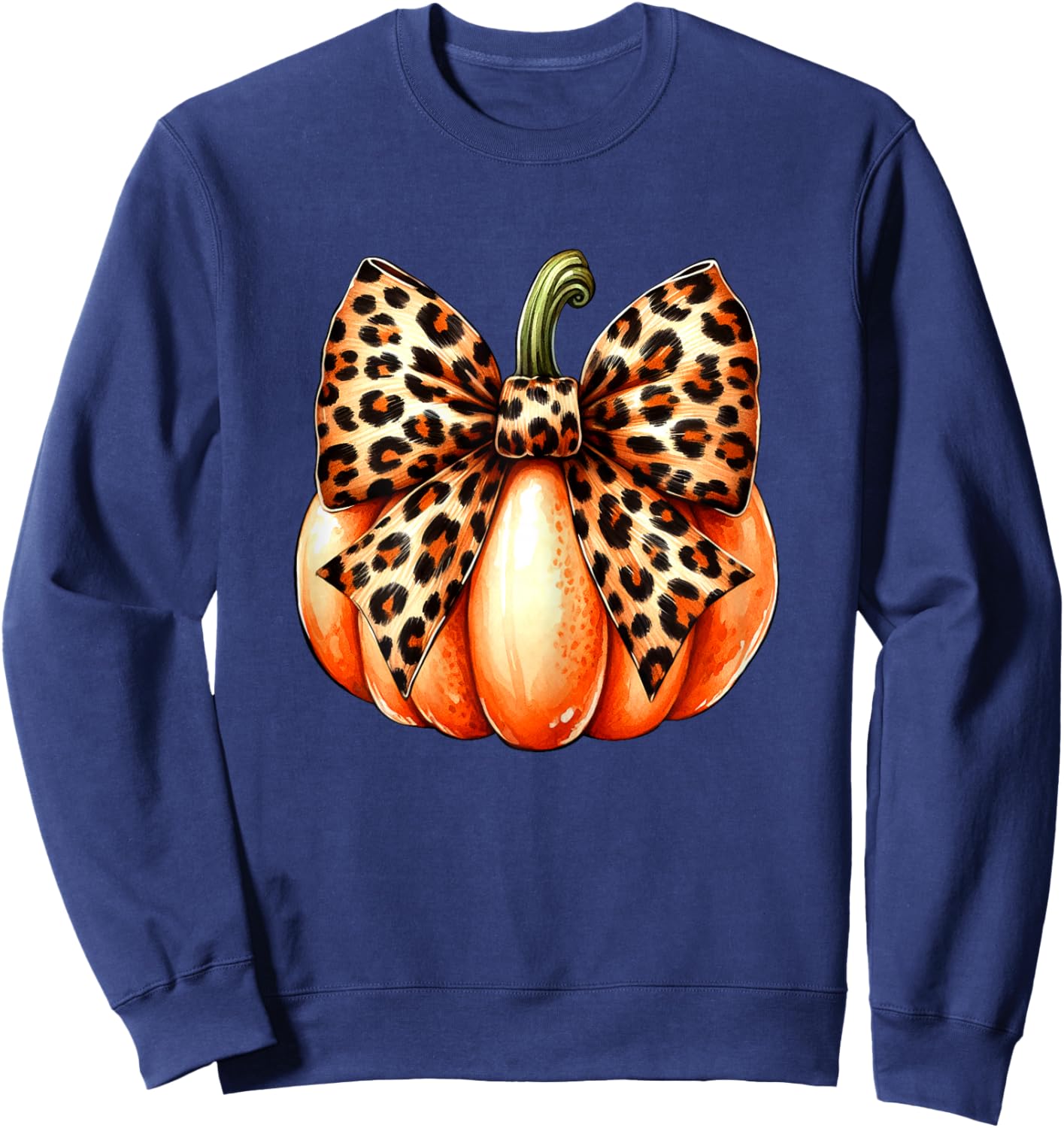 Coquette Bow Leopard Pumpkin Thanksgiving Rustic Fall Women Sweatshirt - Sweatshirt | Navy