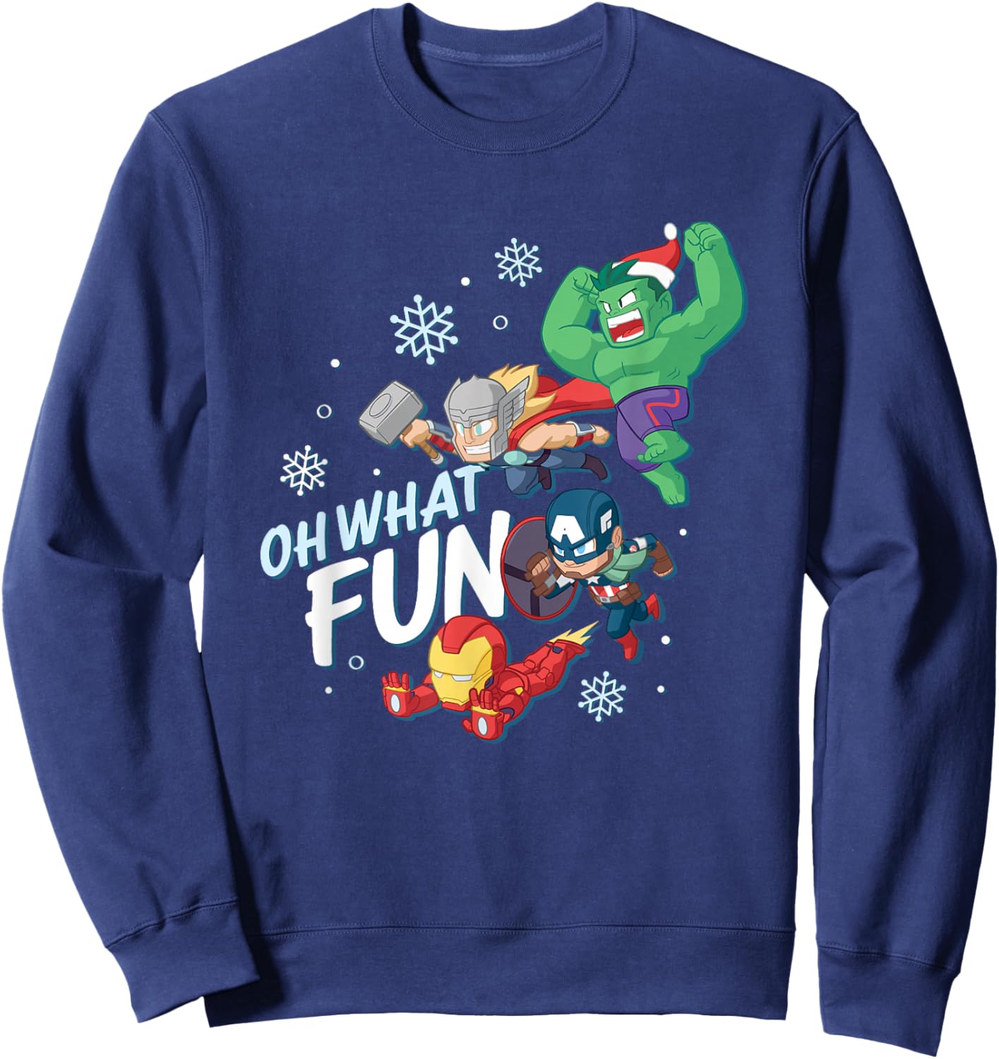 Marvel Christmas Oh What Fun Cute Avengers Big Chest Logo Sweatshirt - Sweatshirt | Navy