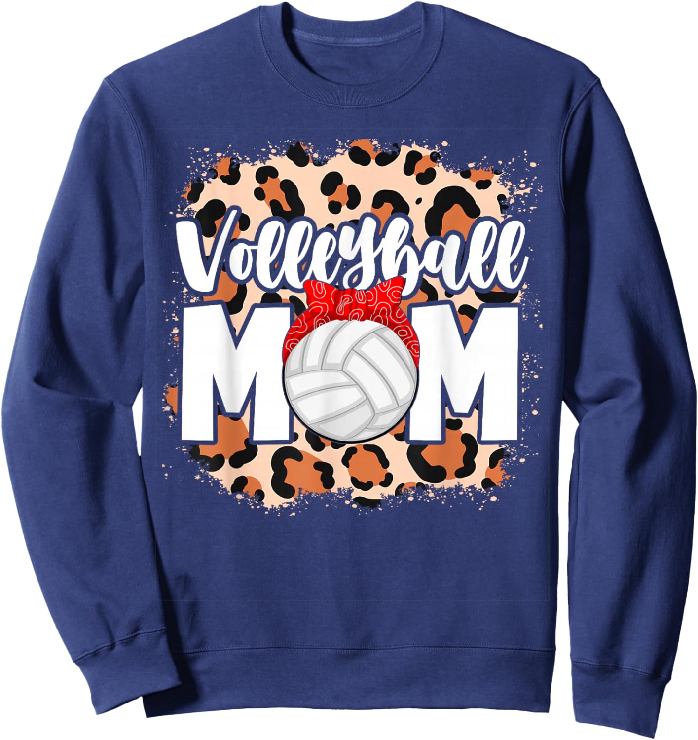 Volleyball Mom Leopard Messy Bun Game Day Funny Mothers Day Sweatshirt - Sweatshirt | Navy