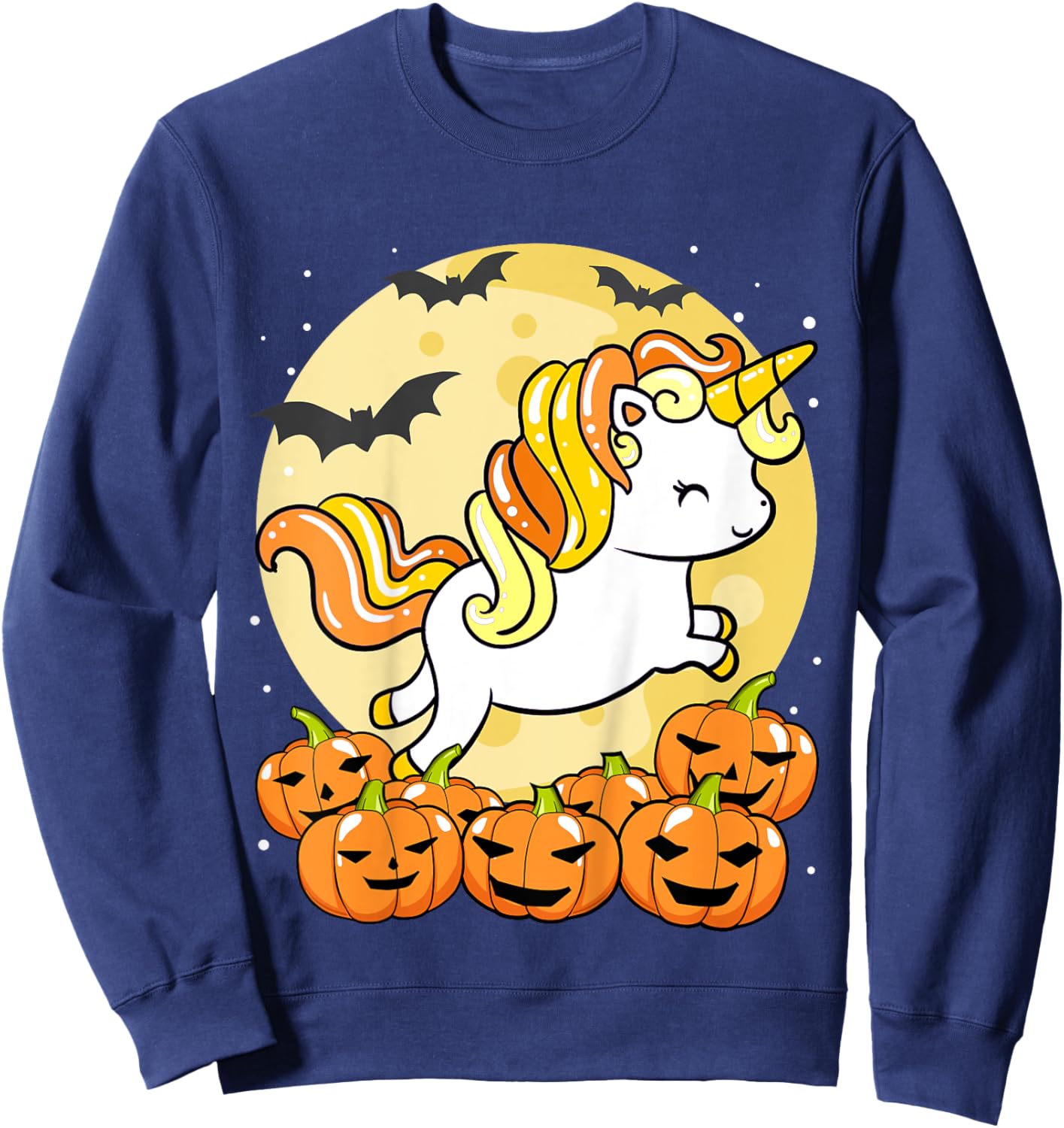 Kids Girls Unicorn Halloween Jack O Lantern Pumpkin Toddler Sweatshirt - Sweatshirt | Navy