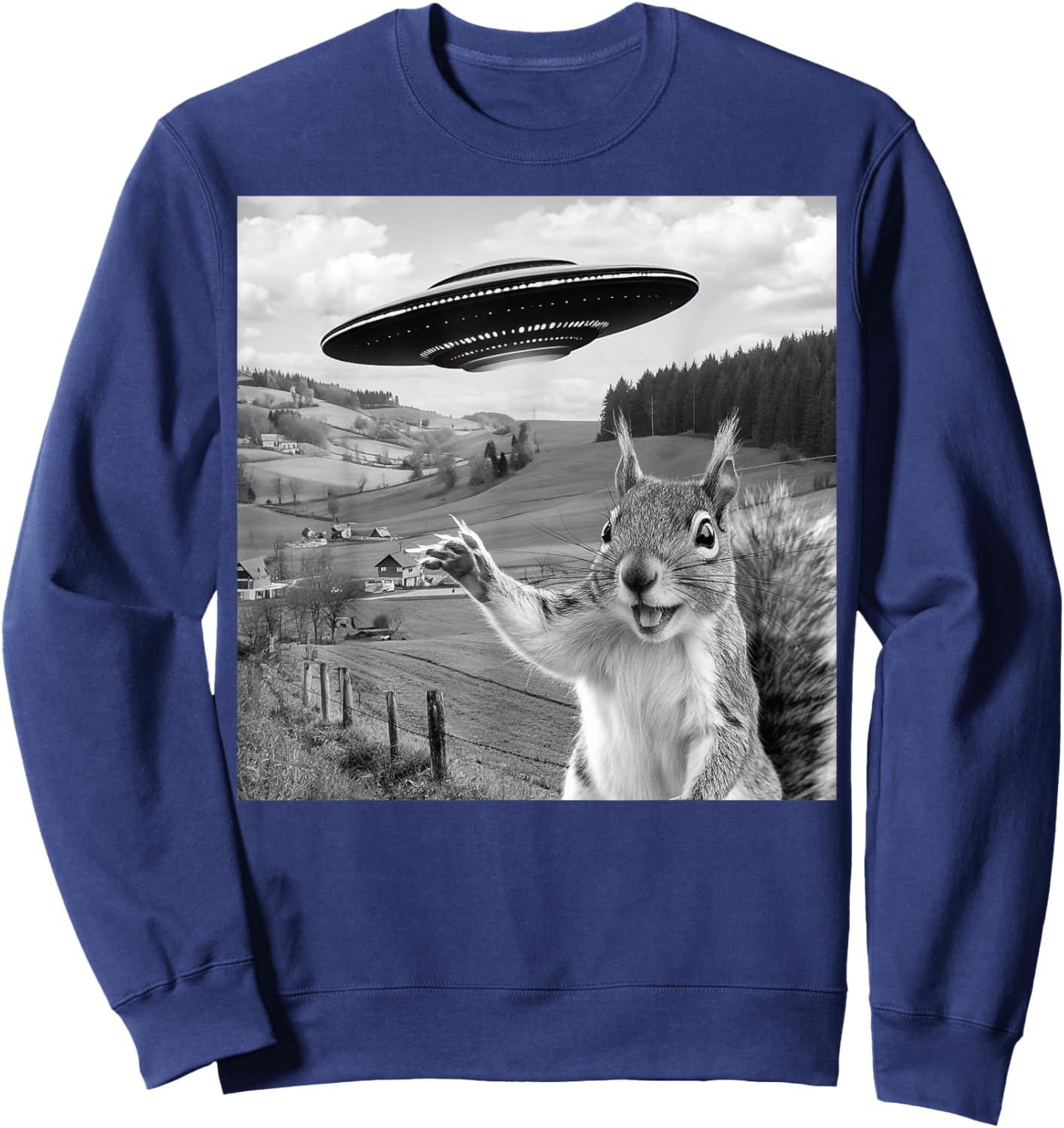 Squirrel Selfie With Alien UFO Funny Gifts Women Kid Sweatshirt - Sweatshirt | Navy