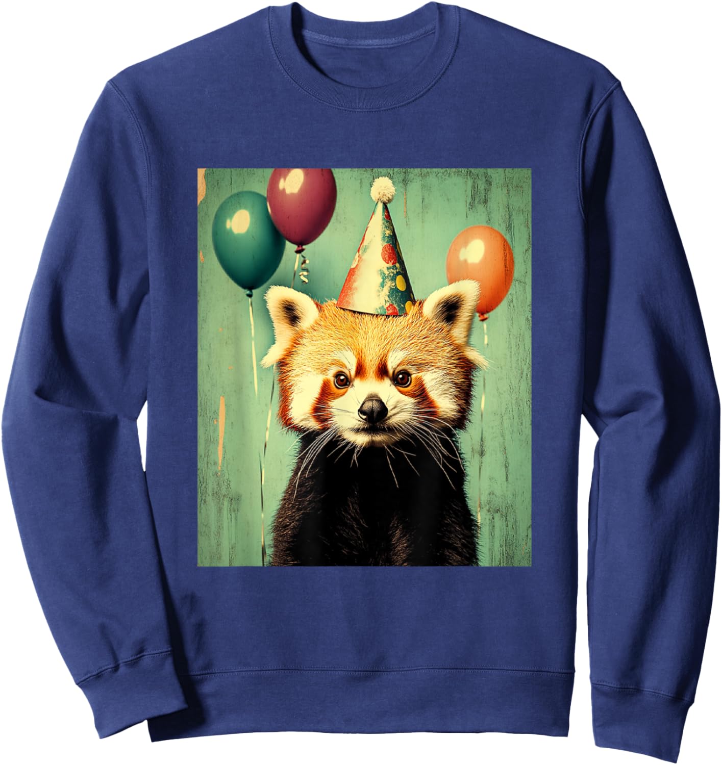 Red Panda Retro Art Print Birthday Party Balloons & Hat Sweatshirt - Sweatshirt | Navy