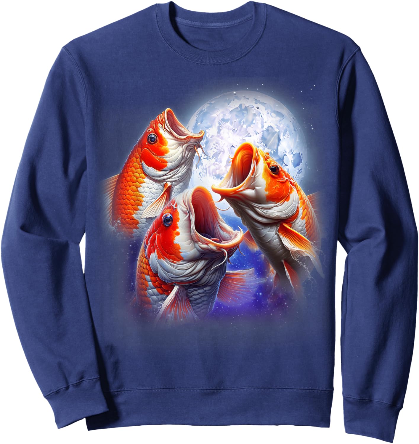 3 Koi Fish Howling At The Moon Funny Koi Carp Fish Keeper Sweatshirt - Sweatshirt | Navy