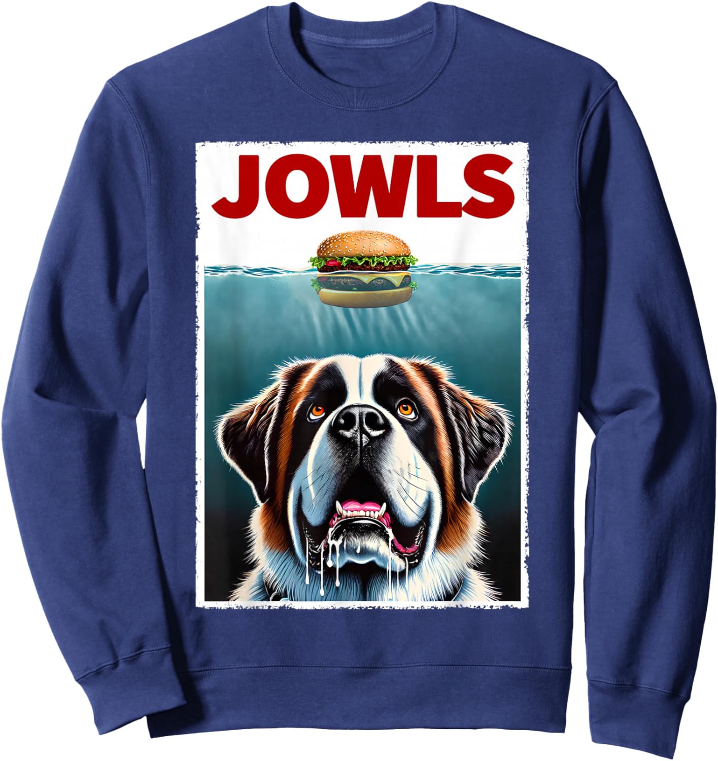 Funny Saint Bernard and Hamburger Parody Jowls Dog Lover Men Women Kids Sweatshirt - Sweatshirt | Navy