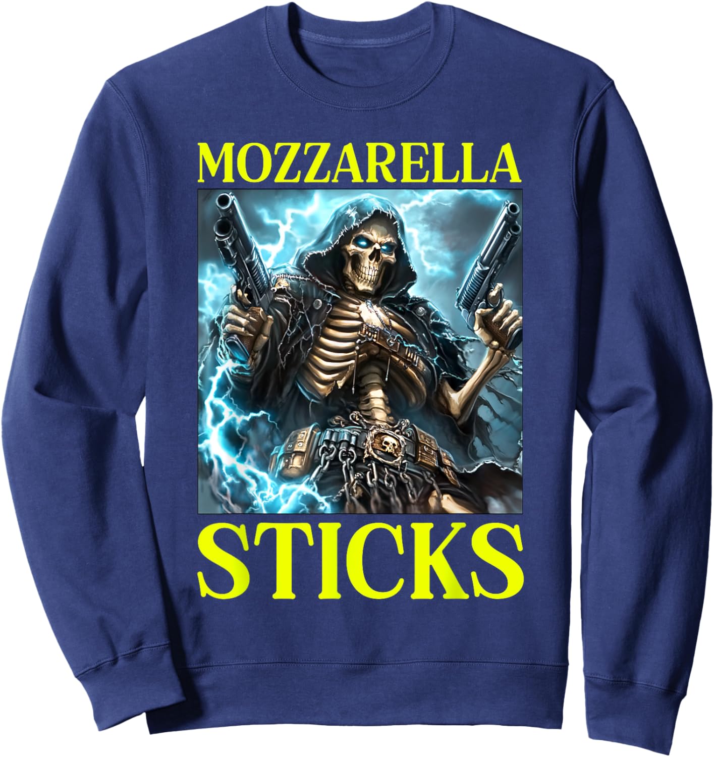 Hard Skeleton Meme Mozzarella Sticks Sweatshirt - Sweatshirt | Navy