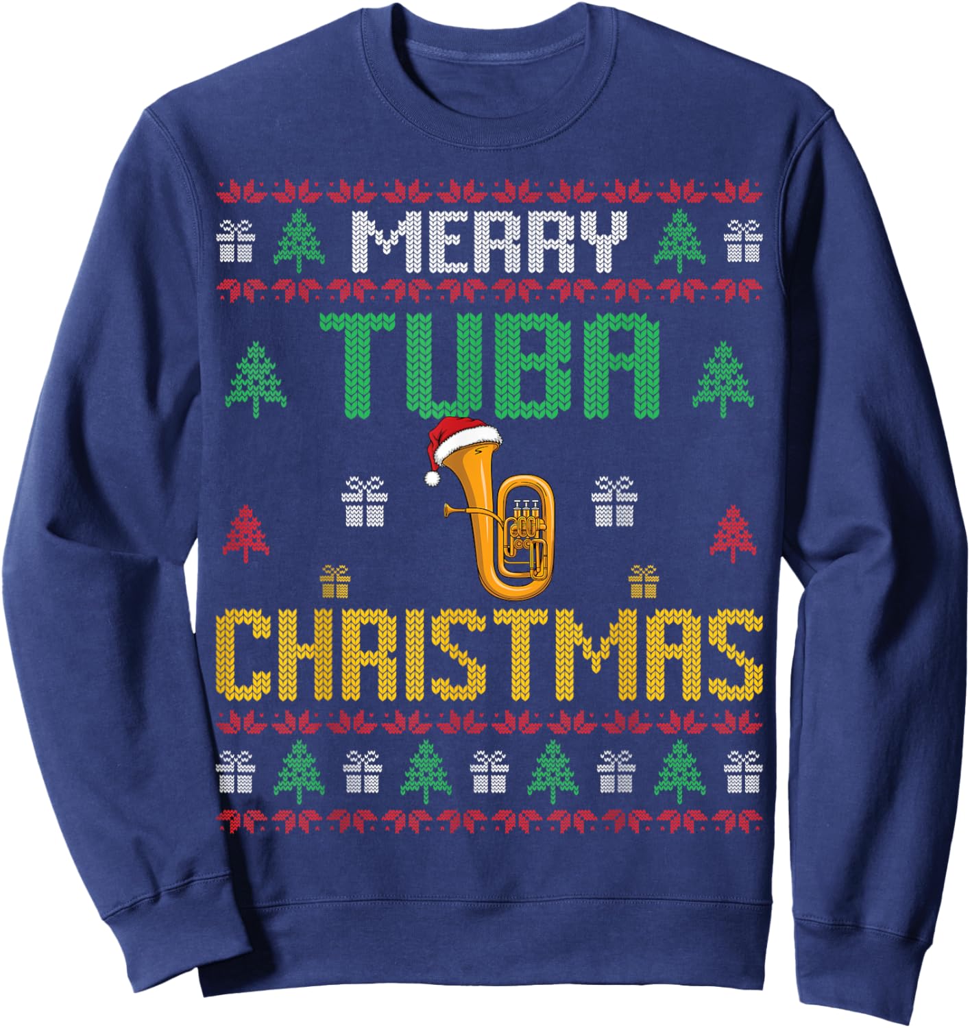 Merry Tuba Christmas Funny Tuba Player Ugly Xmas Holiday Sweatshirt - Sweatshirt | Navy