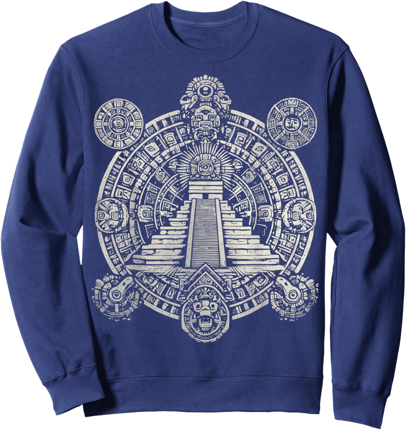 Ancient Sacred Mayan Aztec Calendar Pyramid Geometry Sweatshirt - Sweatshirt | Navy