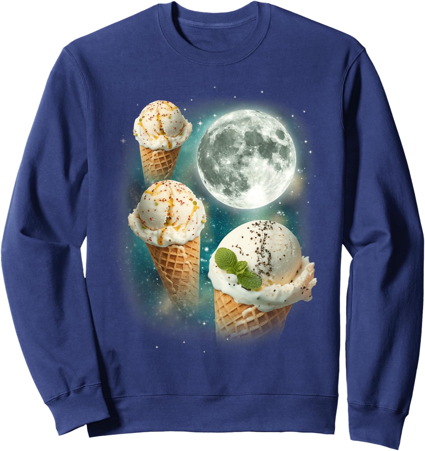 Three Ice-Creams Moon | 3 Scoops Magical Sweet Cold Treat Sweatshirt - Sweatshirt | Navy