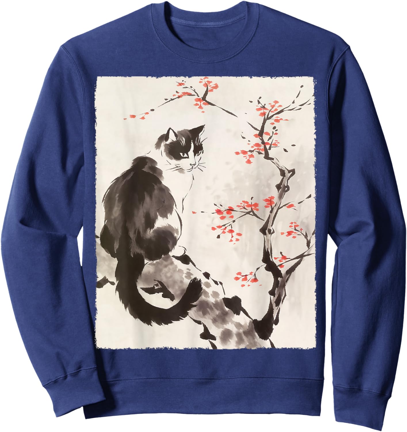 Cat Japanese Art Sakura Cherry Blossom Gifts Women Sweatshirt - Sweatshirt | Navy
