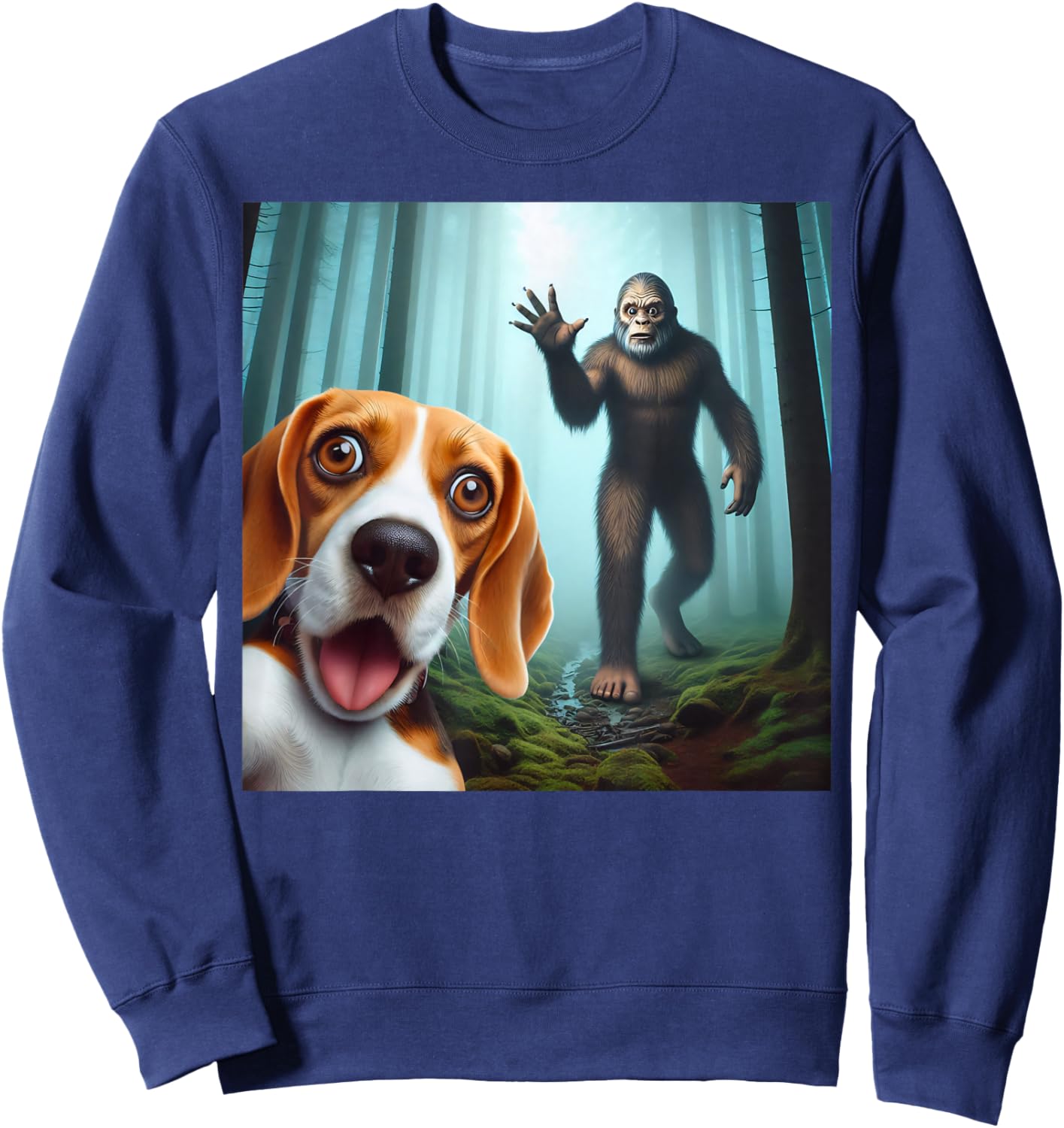 Beagle Selfie with bigfoot sasquatch Sweatshirt - Sweatshirt | Navy