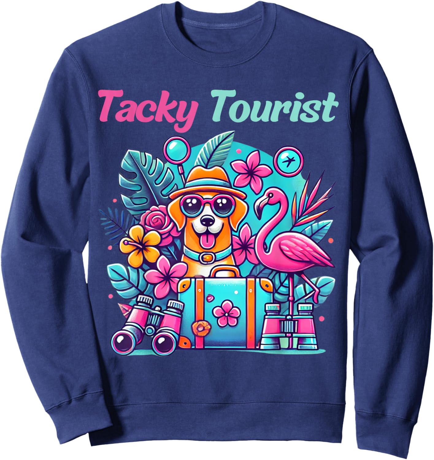 Vacation Tourist Apparel & Vintage Hawaiian Wear -Adults, -Kids Black Tie-Dye Cartoon Tacky Tourist Hawaiian Short Sleeve Small Sweatshirt - Sweatshirt | Navy