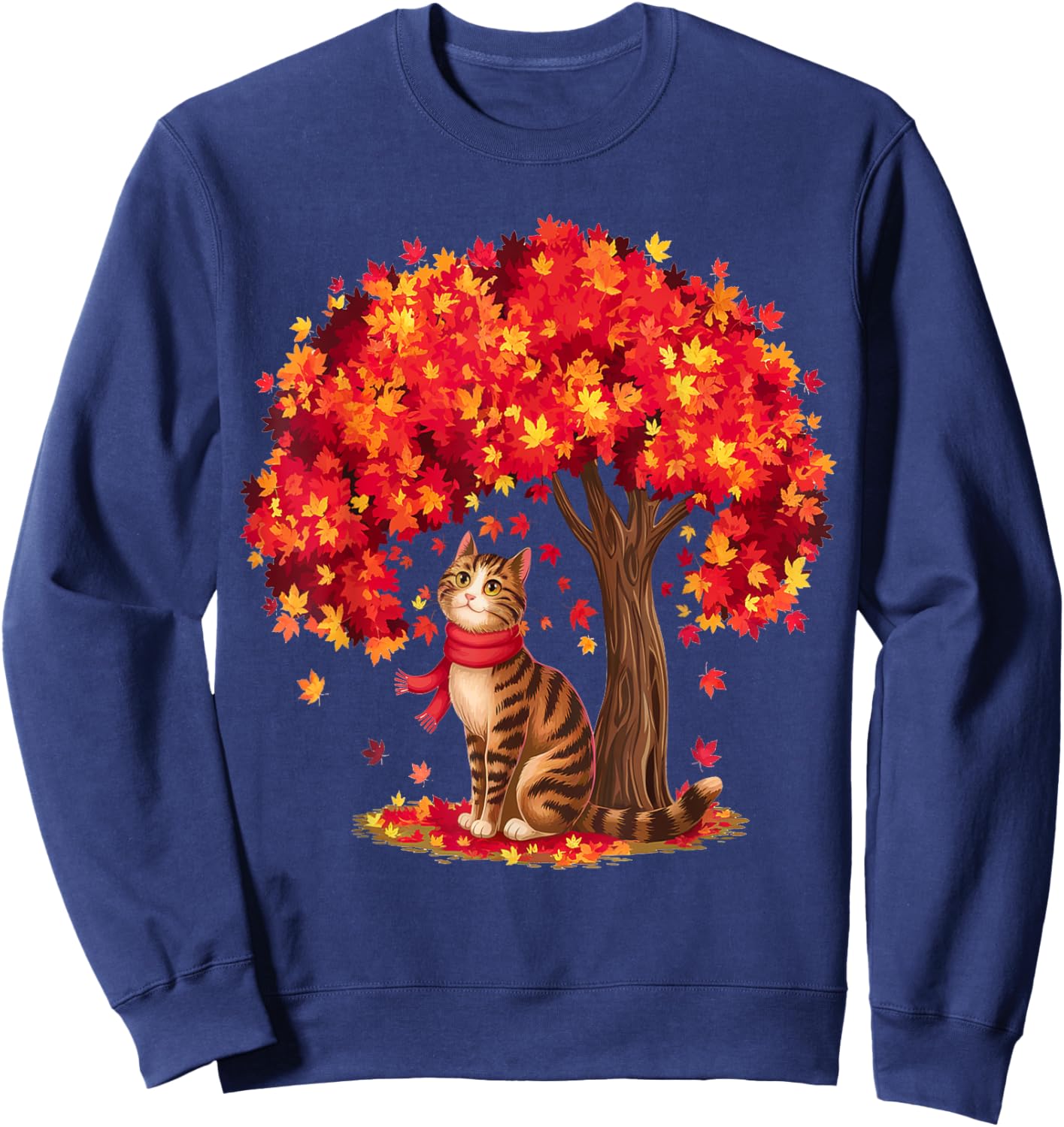 It's Fall Y'all Cat Leaf Fall Tree Autumn Thanksgiving Sweatshirt - Sweatshirt | Navy