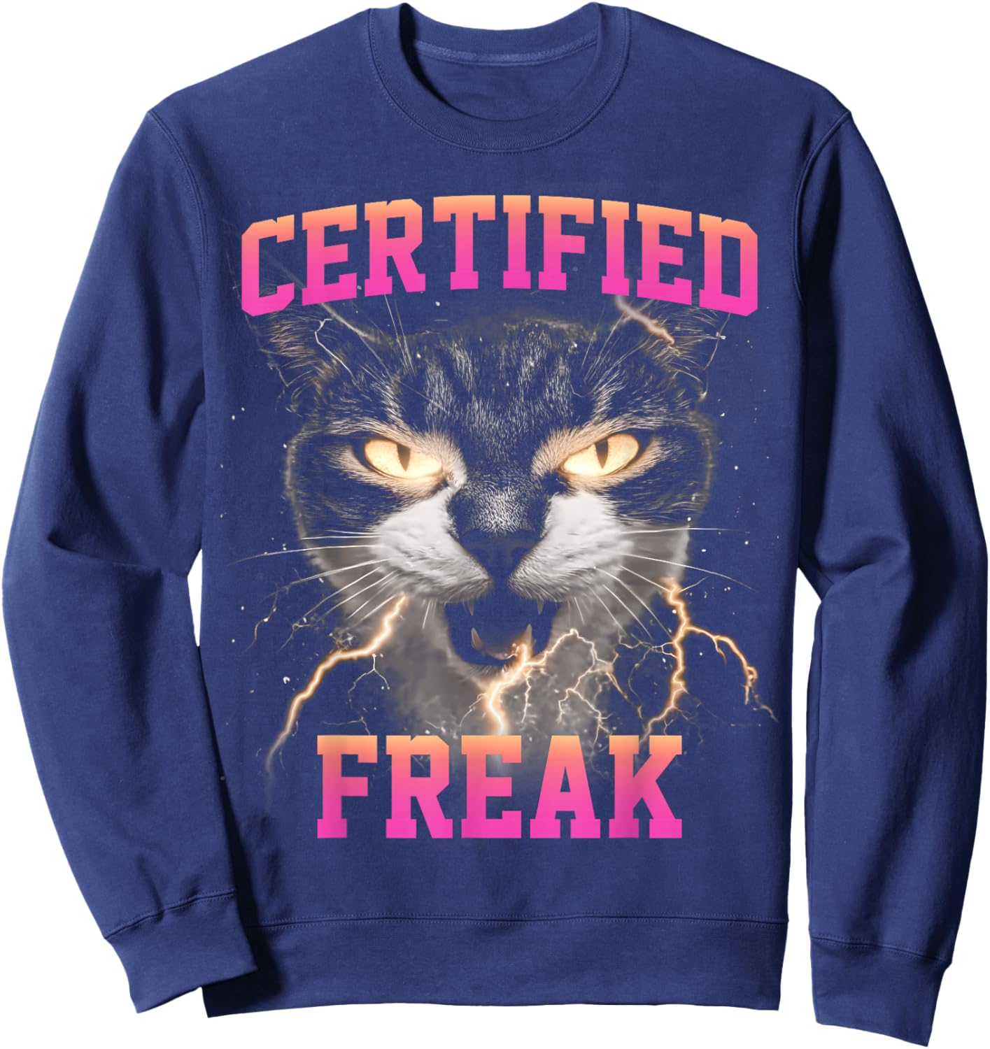 Funny Cat Meme Certified Freak Eat Cement Cursed Sweatshirt - Sweatshirt | Navy