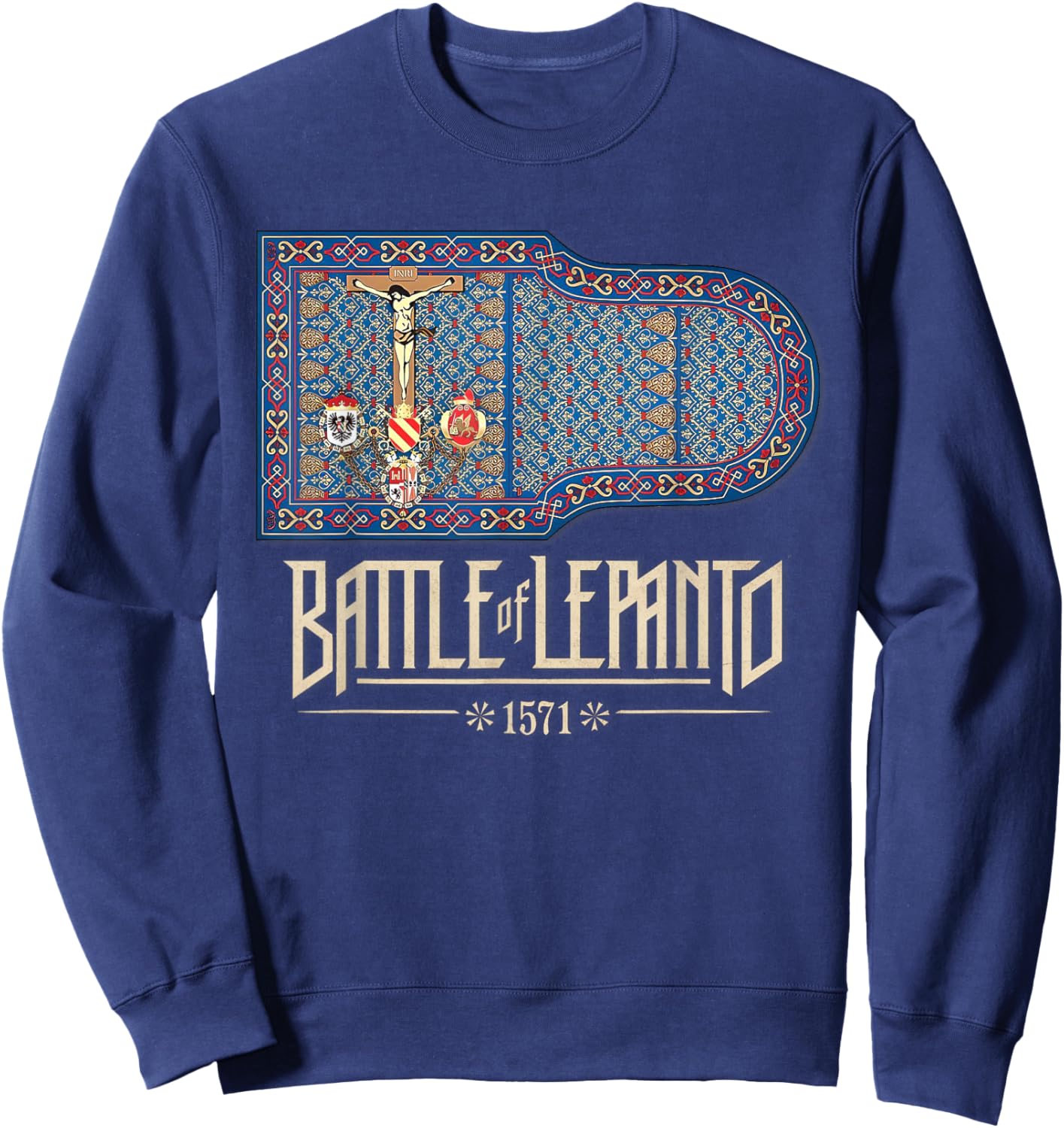 Catholic Lepanto Battle Flag 1571 Crusader Sweatshirt - Sweatshirt | Navy