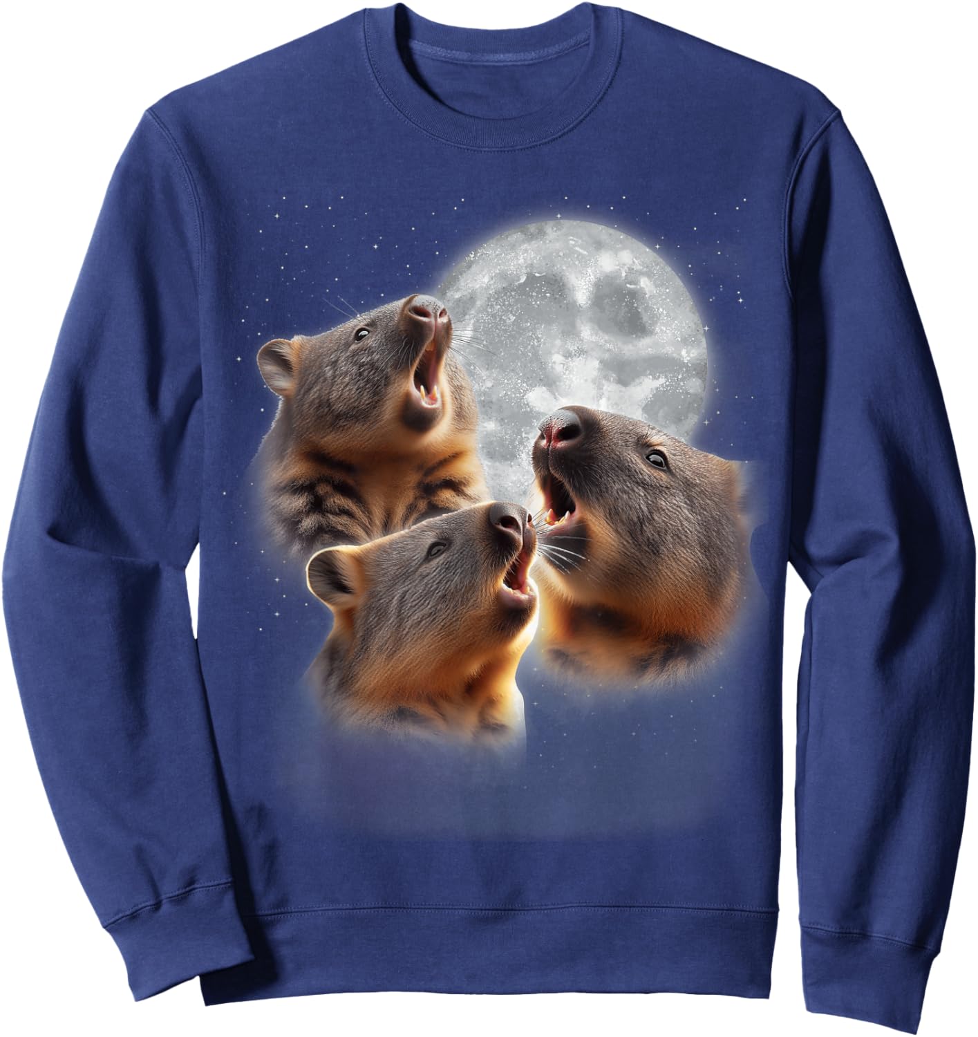 3 Wombats Howling At The Moon Funny Australian Wombat Lover Sweatshirt - Sweatshirt | Navy
