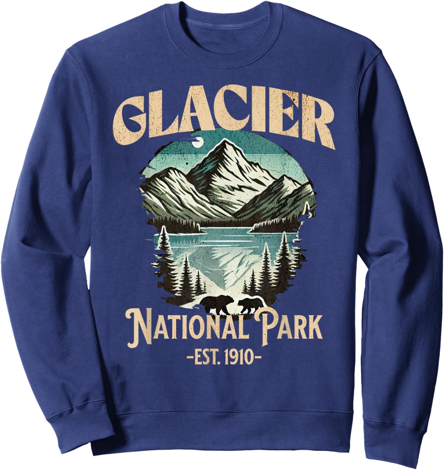 Glacier National Park Est. 1910 | Vintage Souvenir Sweatshirt - Sweatshirt | Navy