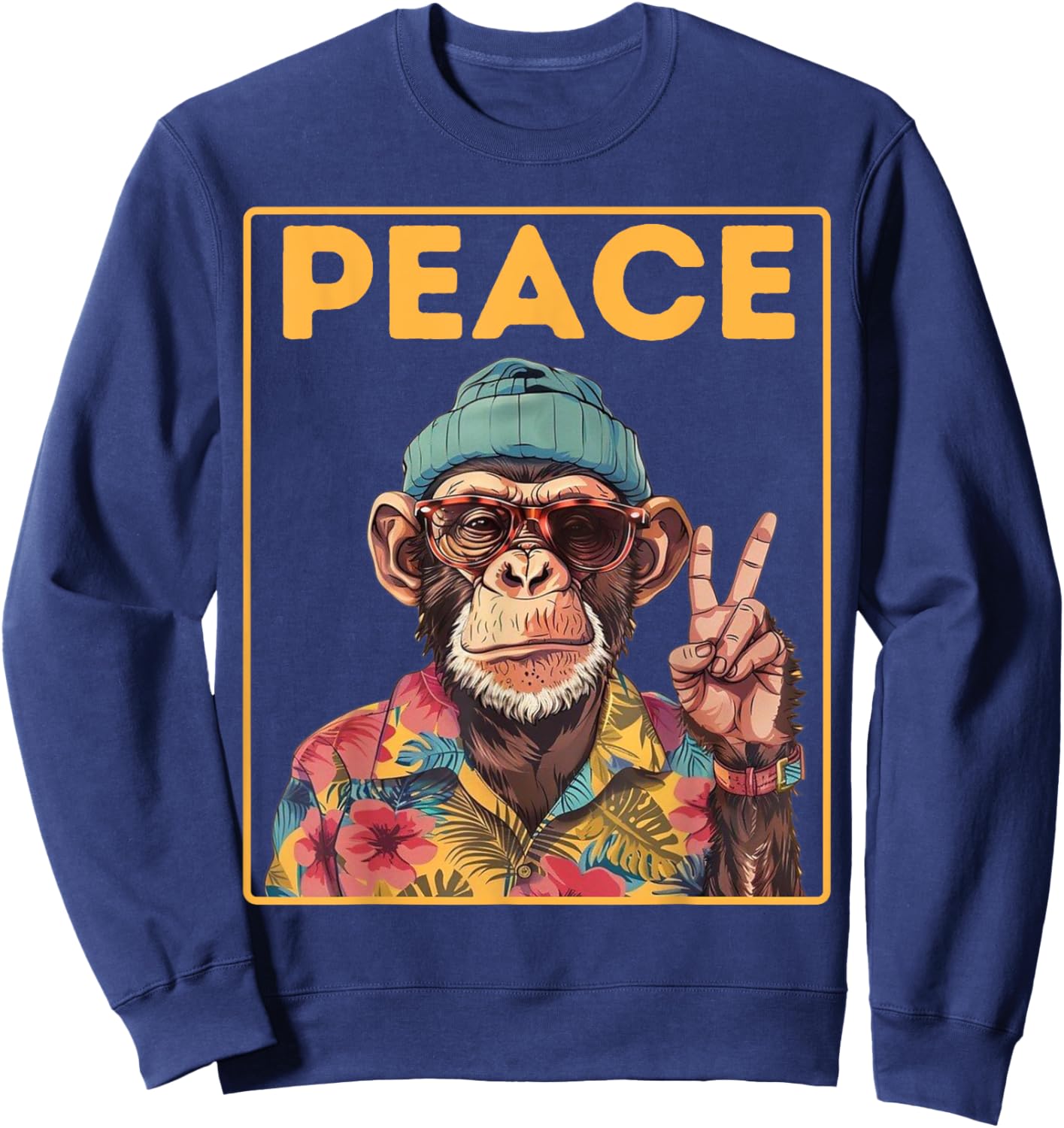 Cool Peace Monkey Vintage Hippie Chimp in Sunglasses Sweatshirt - Sweatshirt | Navy