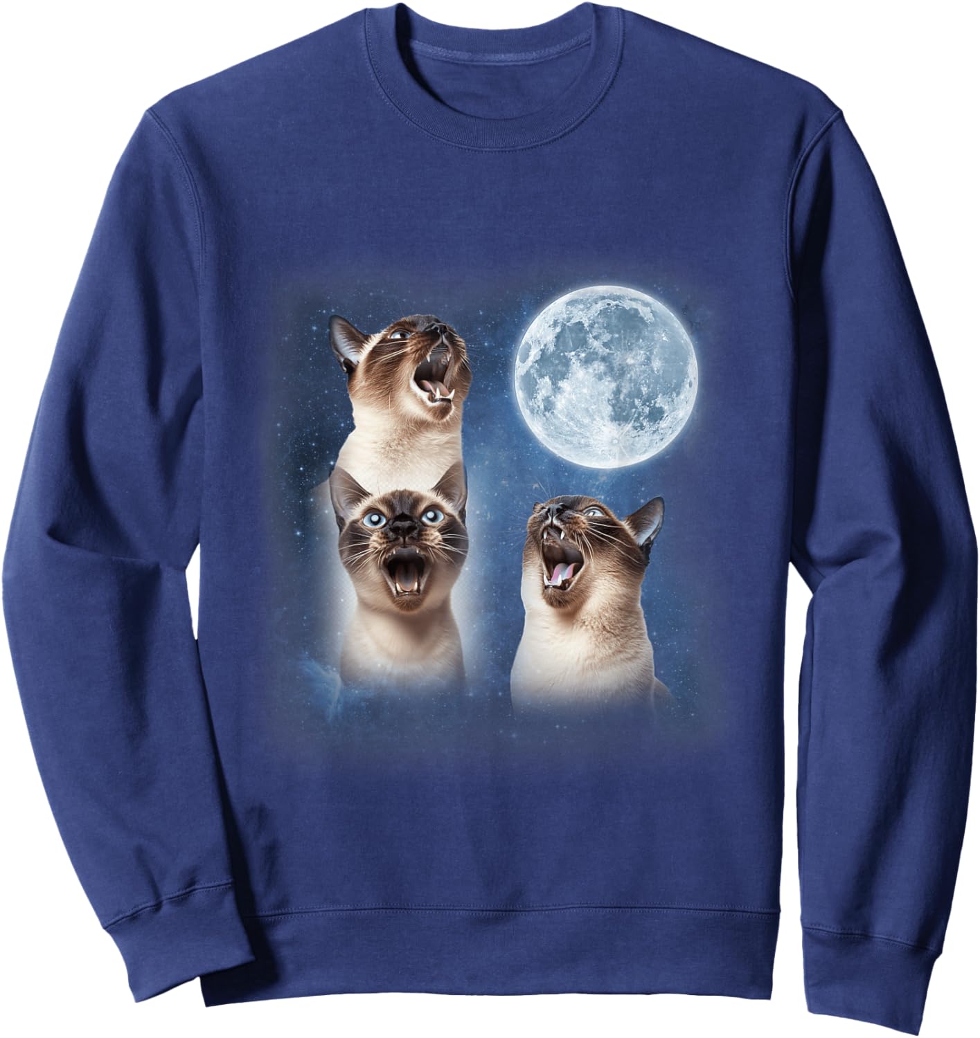 3 Siamese Cats Howling at the Moon Animal Lover Kittens Sweatshirt - Sweatshirt | Navy
