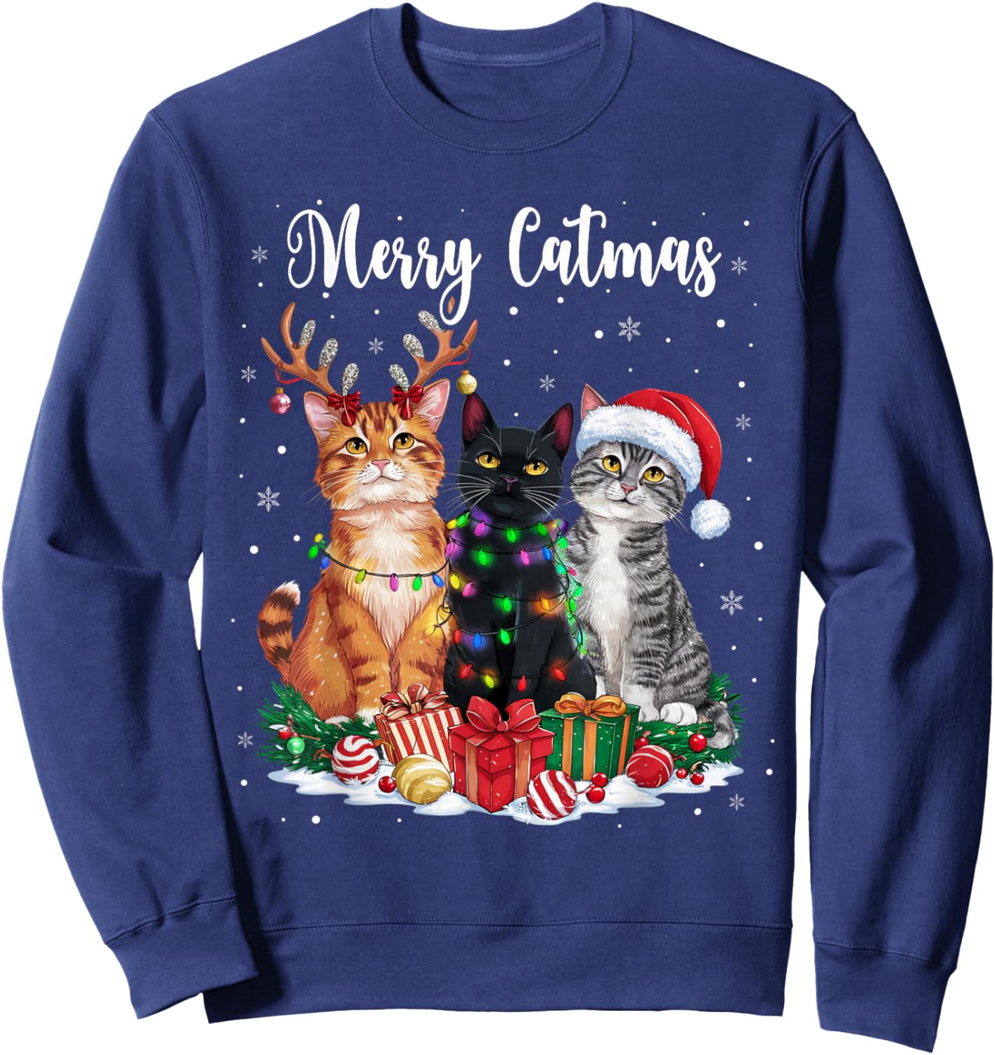 Merry Catmats Reindeer Pajama Christmas Cat Lover Cat Owner Sweatshirt - Sweatshirt | Navy