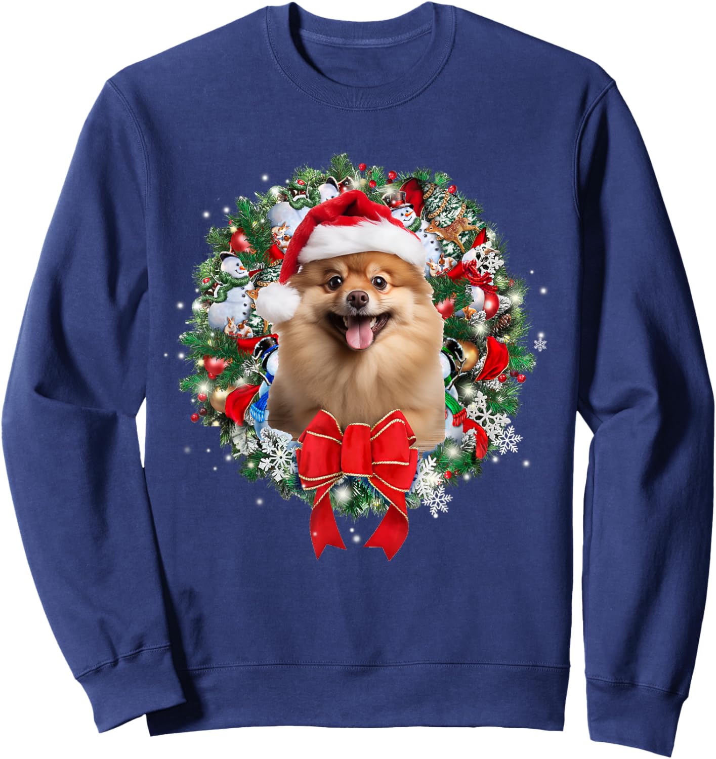 Pomeranian Christmas Wreath Decoration Xmas Pajamas Sweatshirt - Sweatshirt | Navy