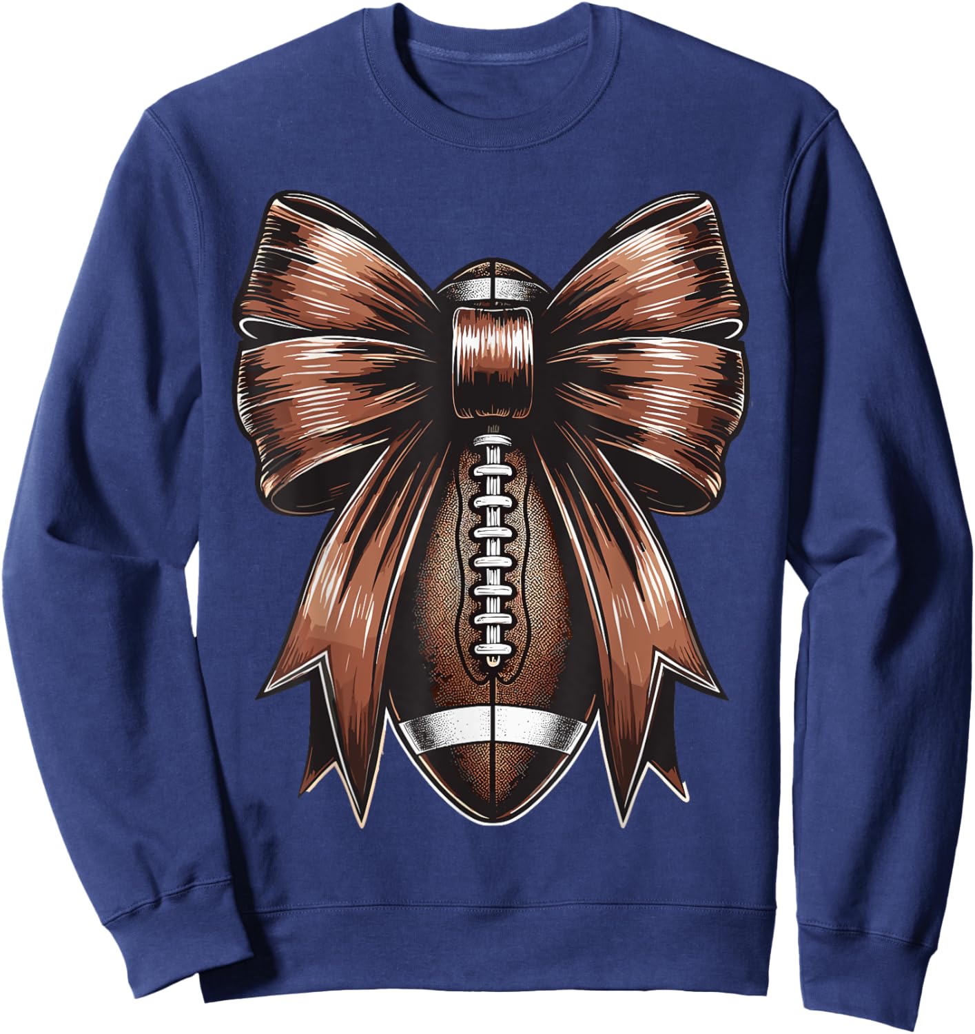 Football Coquette Bow American Football Thanksgiving Autumn Sweatshirt - Sweatshirt | Navy