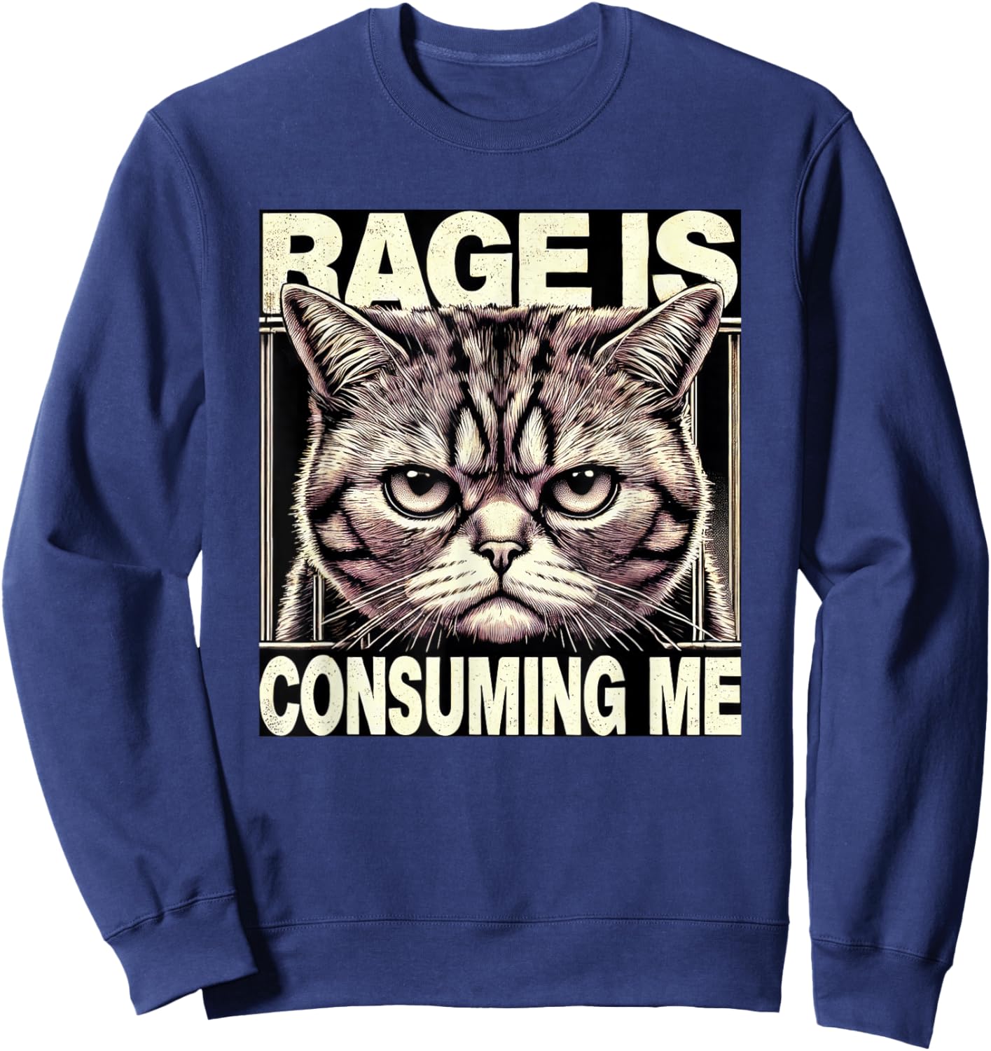 Women Men Rage Is Consuming Me Funny Cat Meme Sweatshirt - Sweatshirt | Navy